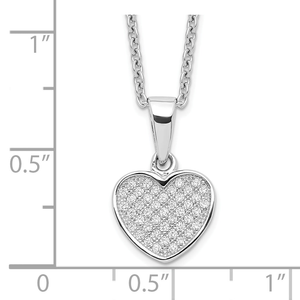Brilliant Embers Sterling Silver Rhodium-plated 44 Stone 18 inch Micro PavÃƒÆ’Ã†â€™Ãƒâ€šÃ‚Â¢ÃƒÆ’Ã‚Â¢Ãƒâ€šÃ¢â‚¬Å¡Ãƒâ€šÃ‚Â¬ÃƒÆ’Ã¢â‚¬Â¦Ãƒâ€šÃ‚Â¡ CZ Heart Necklace with 2 Inch Extender