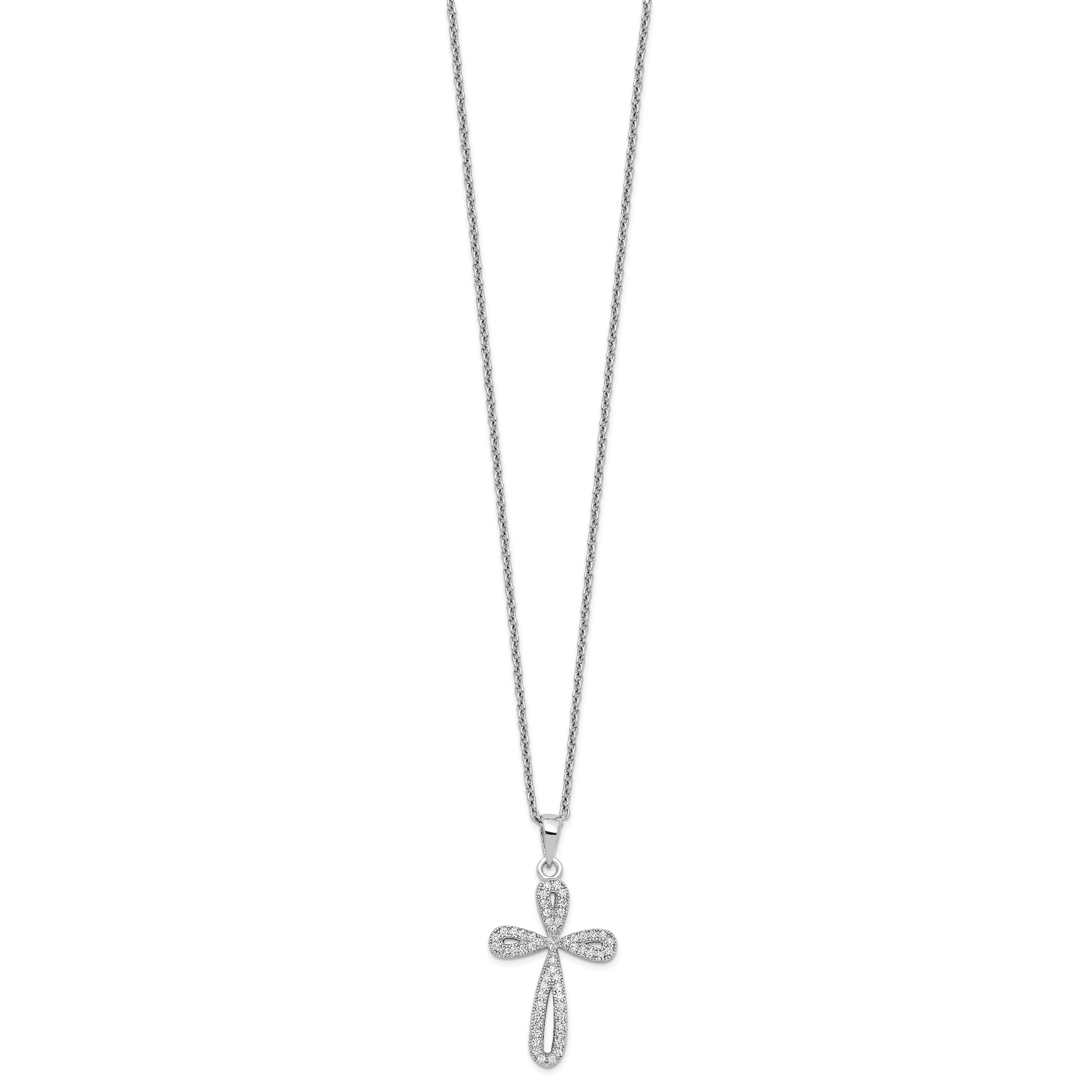 Sophia Jewelers Sterling Silver CZ Cross Necklace with Extender