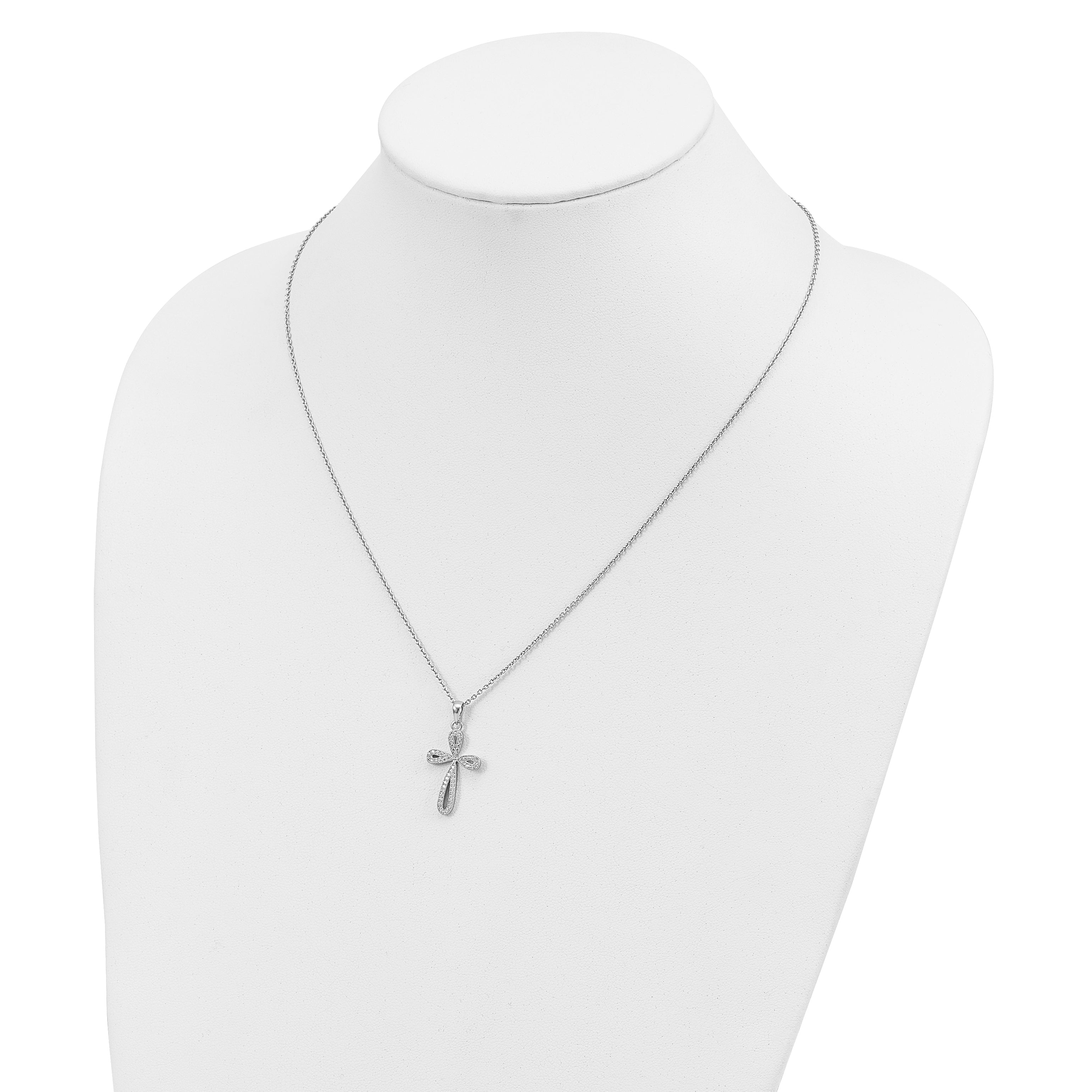 Sophia Jewelers Sterling Silver CZ Cross Necklace with Extender