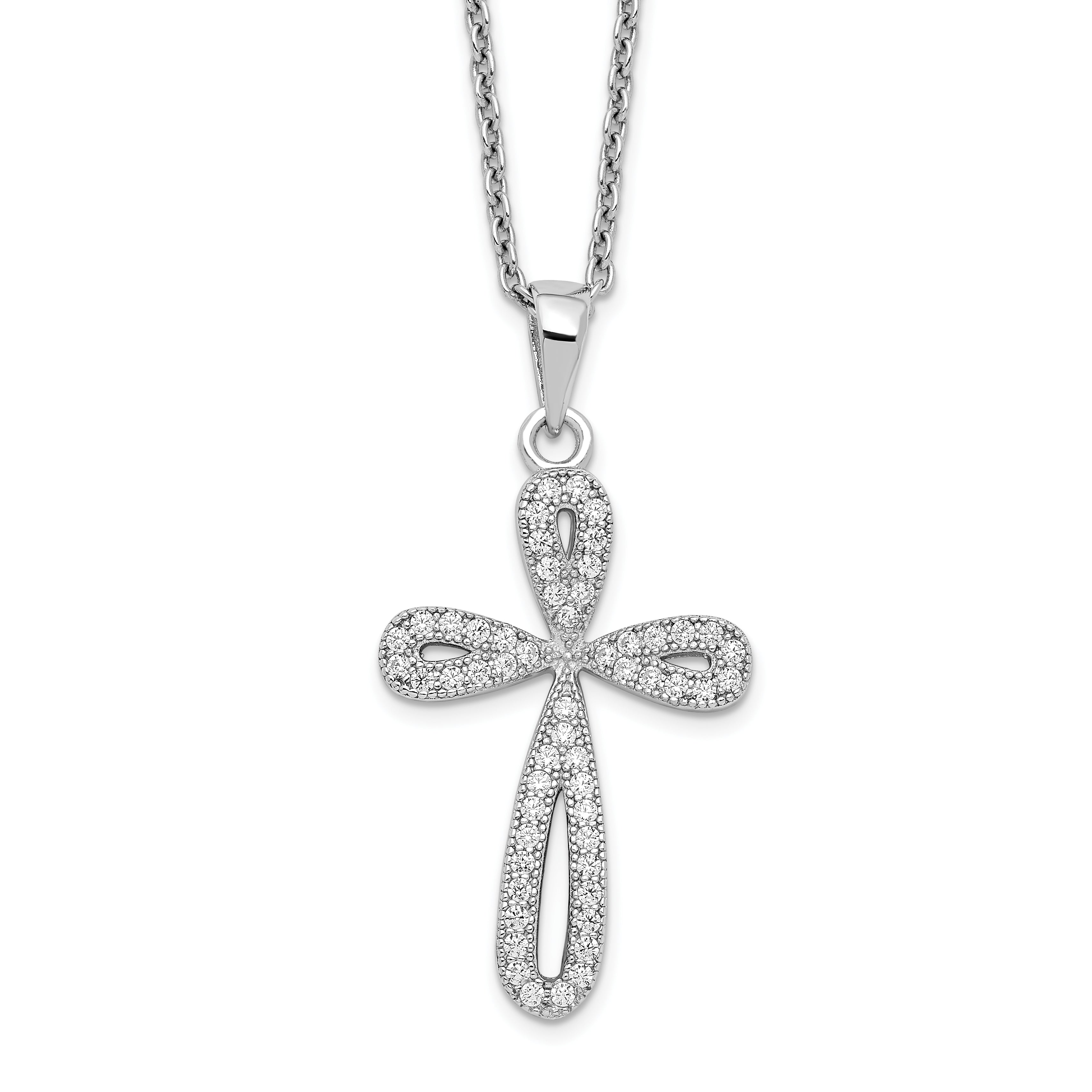 Brilliant Embers Sterling Silver Rhodium-plated 55 Stone 18 inch Micro Pav‚ CZ Cross Necklace with 2 Inch Extender Main image