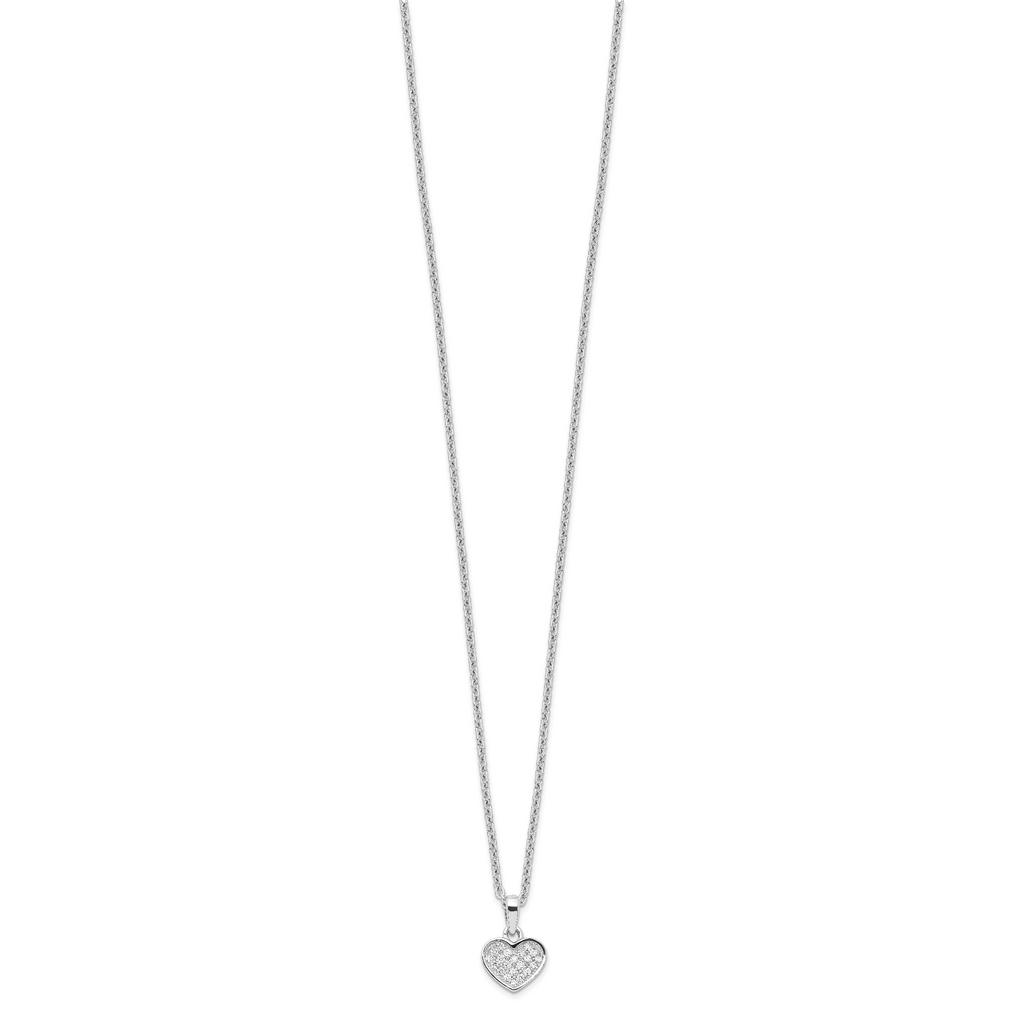 Brilliant Embers Sterling Silver Rhodium-plated 21 Stone 18 inch Micro PavÃƒÆ’Ã†â€™Ãƒâ€šÃ‚Â¢ÃƒÆ’Ã‚Â¢Ãƒâ€šÃ¢â‚¬Å¡Ãƒâ€šÃ‚Â¬ÃƒÆ’Ã¢â‚¬Â¦Ãƒâ€šÃ‚Â¡ CZ Heart Necklace with 2 Inch Extender