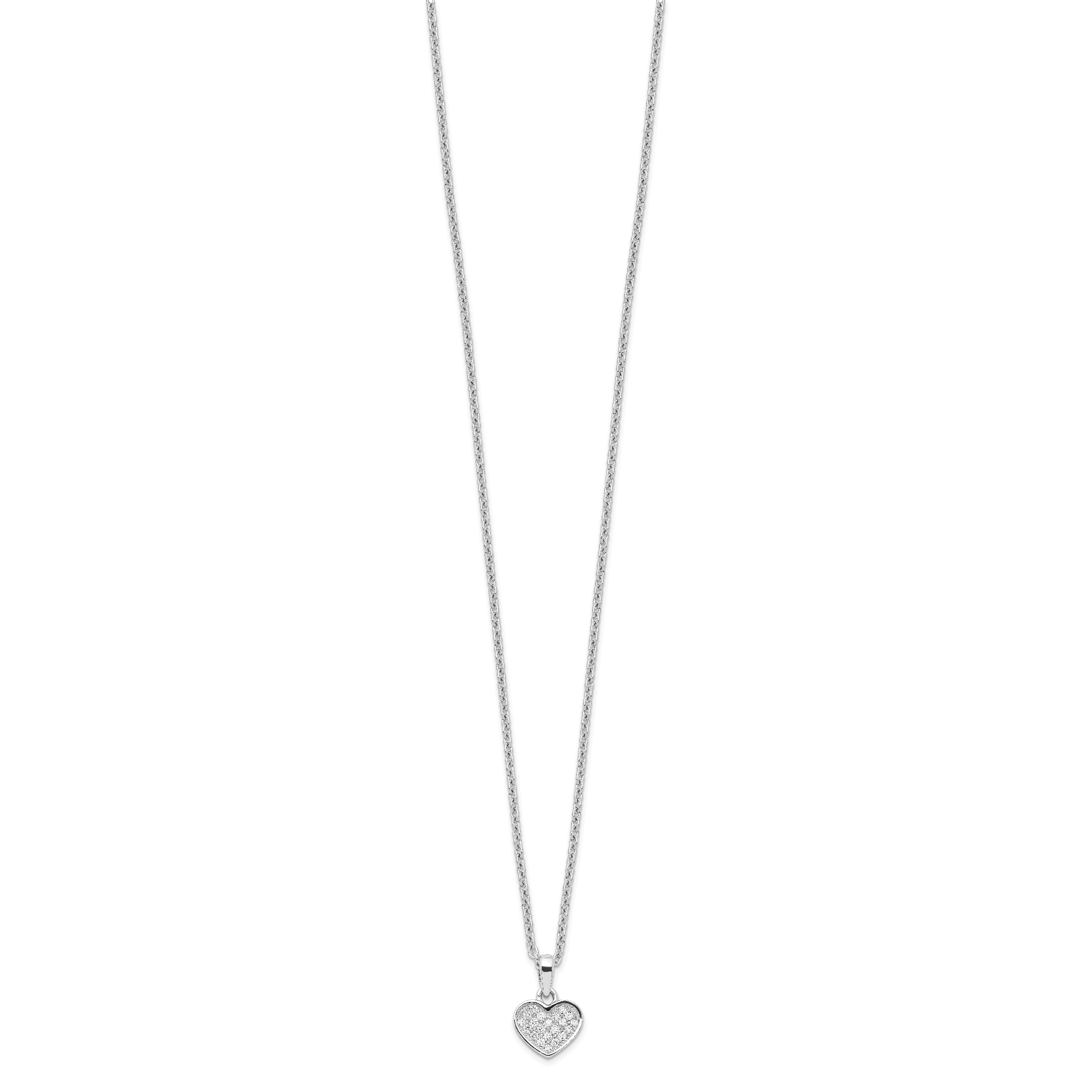 Brilliant Embers Sterling Silver Rhodium-plated 21 Stone 18 inch Micro PavÃƒÆ’Ã†â€™Ãƒâ€šÃ‚Â¢ÃƒÆ’Ã‚Â¢Ãƒâ€šÃ¢â‚¬Å¡Ãƒâ€šÃ‚Â¬ÃƒÆ’Ã¢â‚¬Â¦Ãƒâ€šÃ‚Â¡ CZ Heart Necklace with 2 Inch Extender