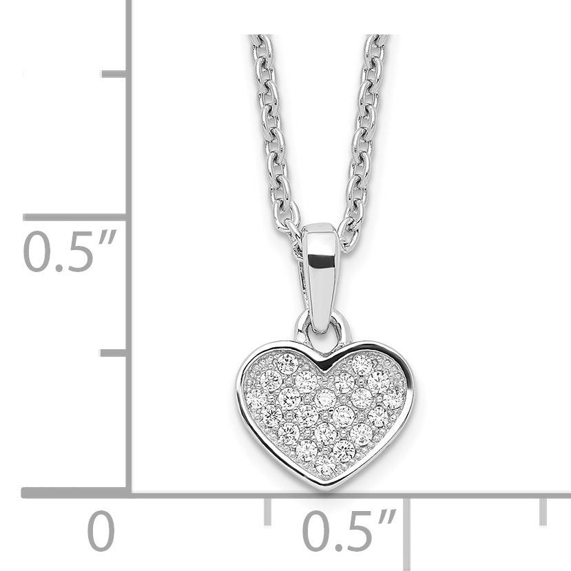 Brilliant Embers Sterling Silver Rhodium-plated 21 Stone 18 inch Micro PavÃƒÆ’Ã†â€™Ãƒâ€šÃ‚Â¢ÃƒÆ’Ã‚Â¢Ãƒâ€šÃ¢â‚¬Å¡Ãƒâ€šÃ‚Â¬ÃƒÆ’Ã¢â‚¬Â¦Ãƒâ€šÃ‚Â¡ CZ Heart Necklace with 2 Inch Extender