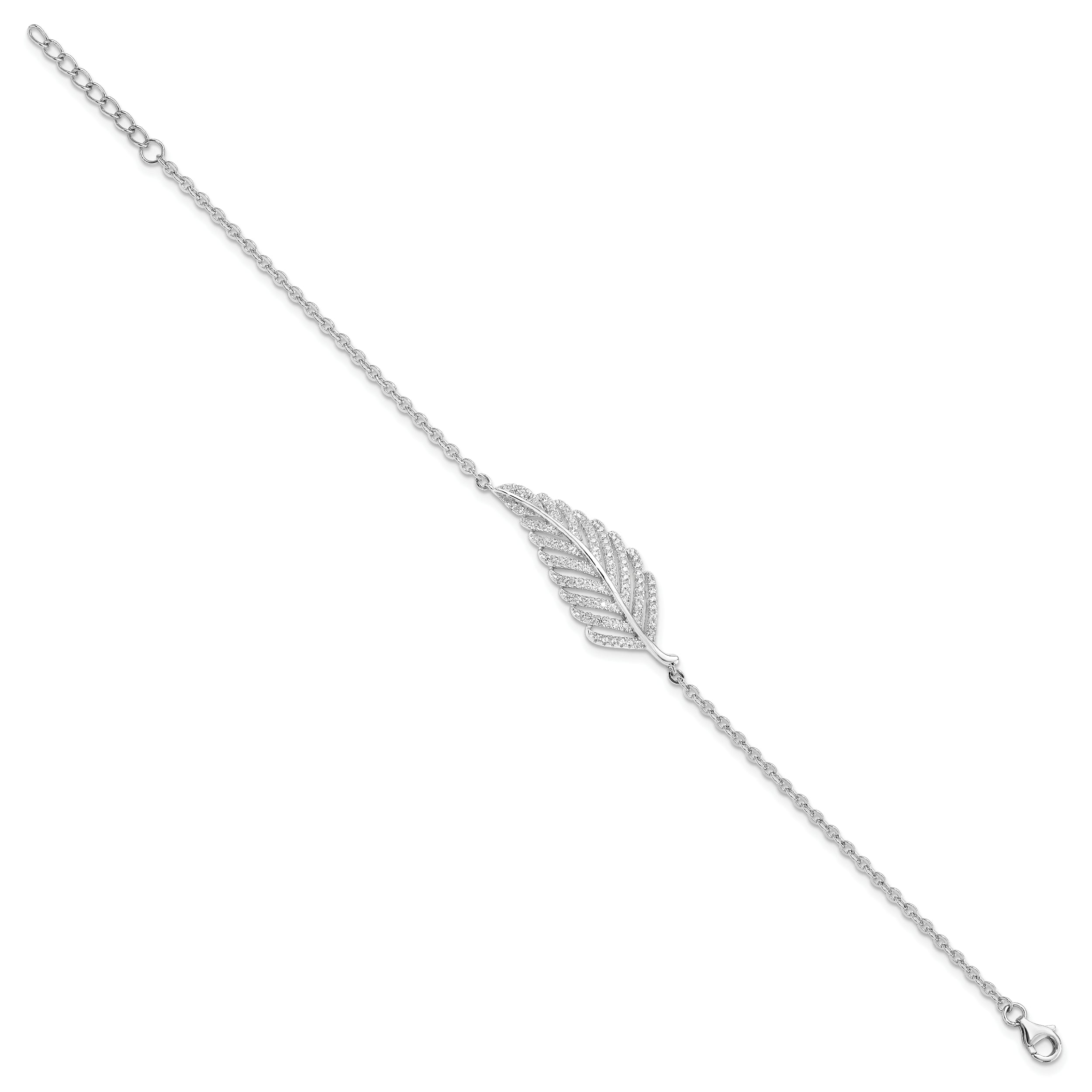 Brilliant Embers Sterling Silver Rhodium-plated 87 Stone 7 inch Micro Pav‚ CZ Feather Bracelet with 1 inch Extender
