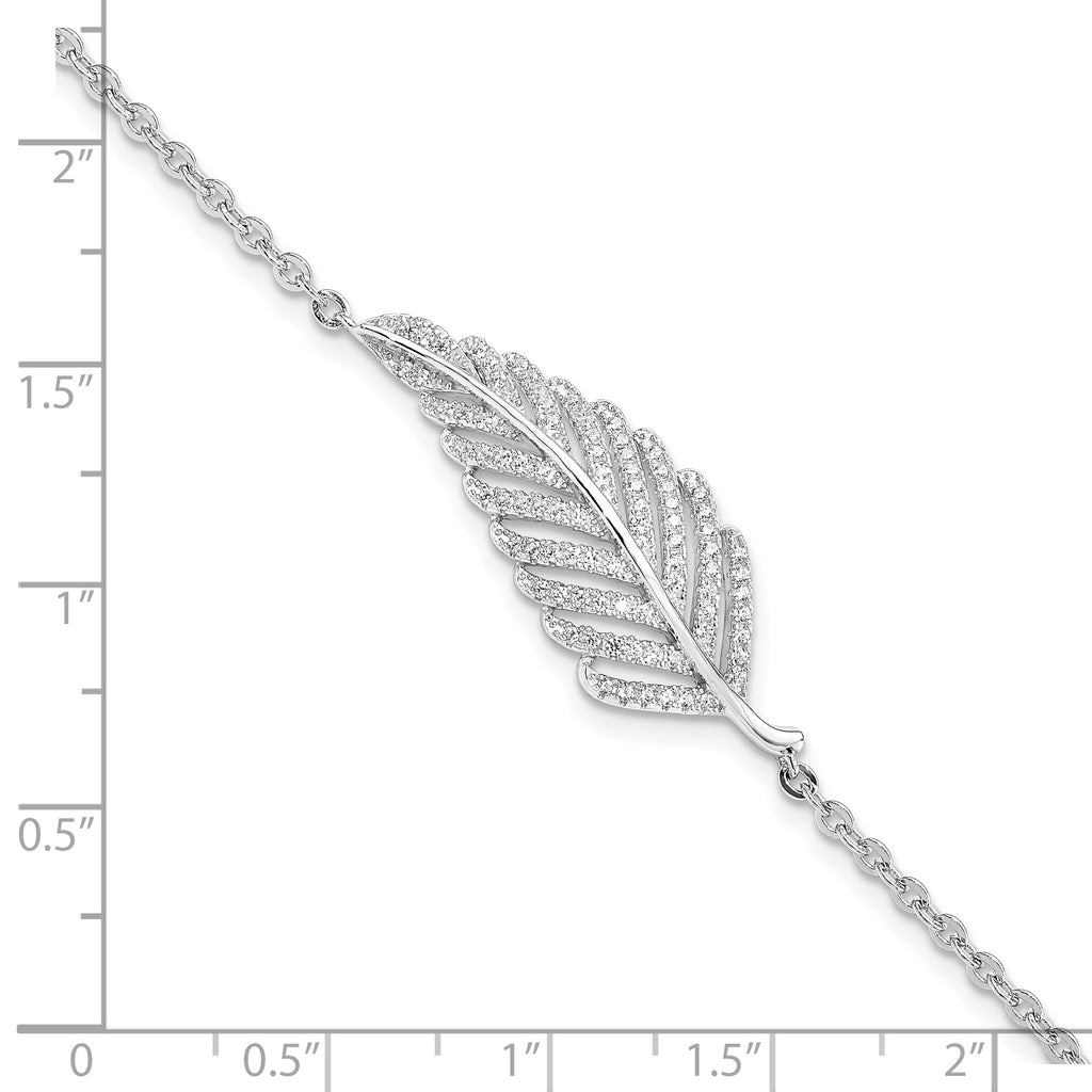 Brilliant Embers Sterling Silver Rhodium-plated 87 Stone 7 inch Micro PavÃƒÆ’Ã‚Â¢ÃƒÂ¢Ã‚â€šÃ‚Â¬Ãƒâ€¦Ã‚Â¡ CZ Feather Bracelet with 1 inch Extender