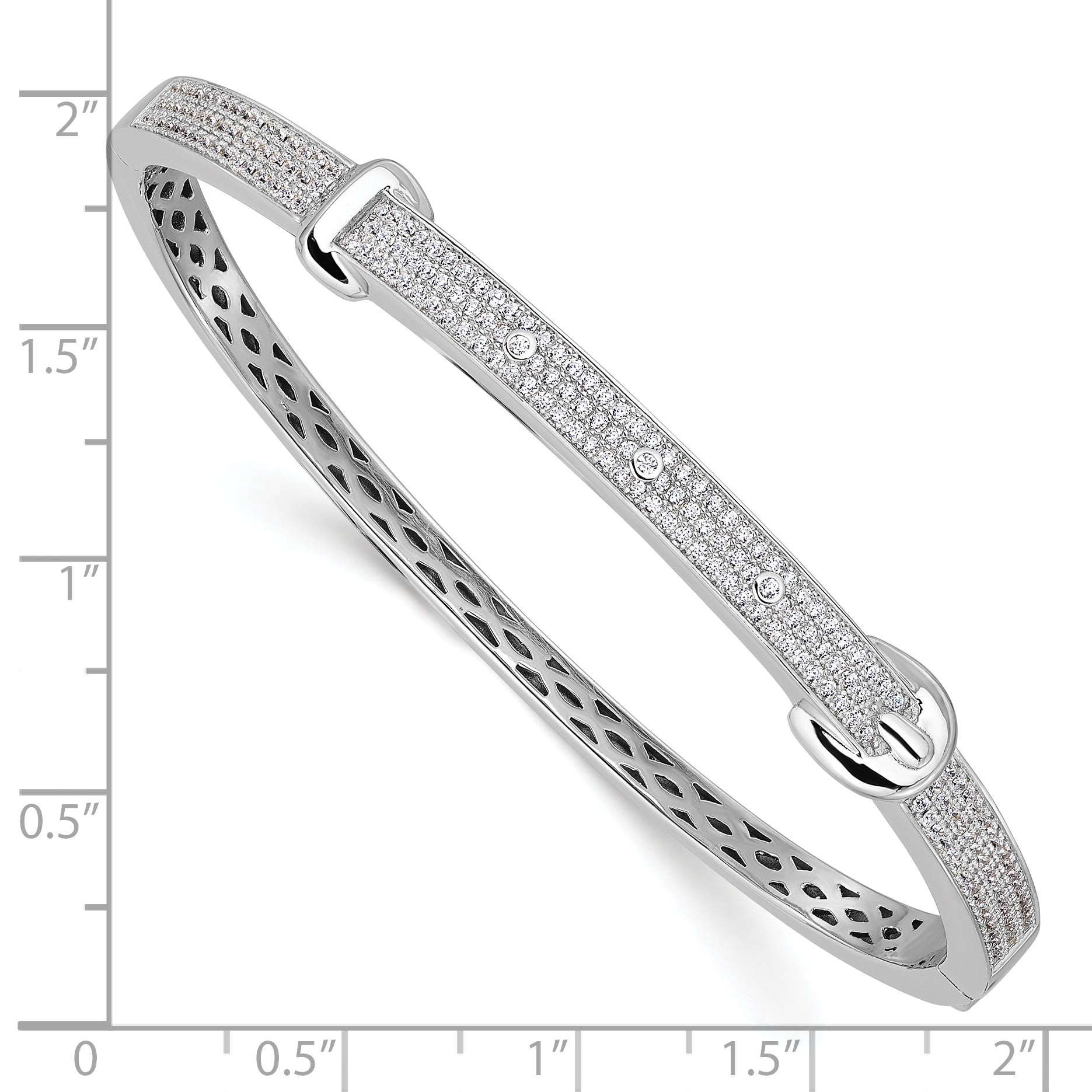 Sterling Silver CZ Buckle Bangle with Rhodium Plating Elegance