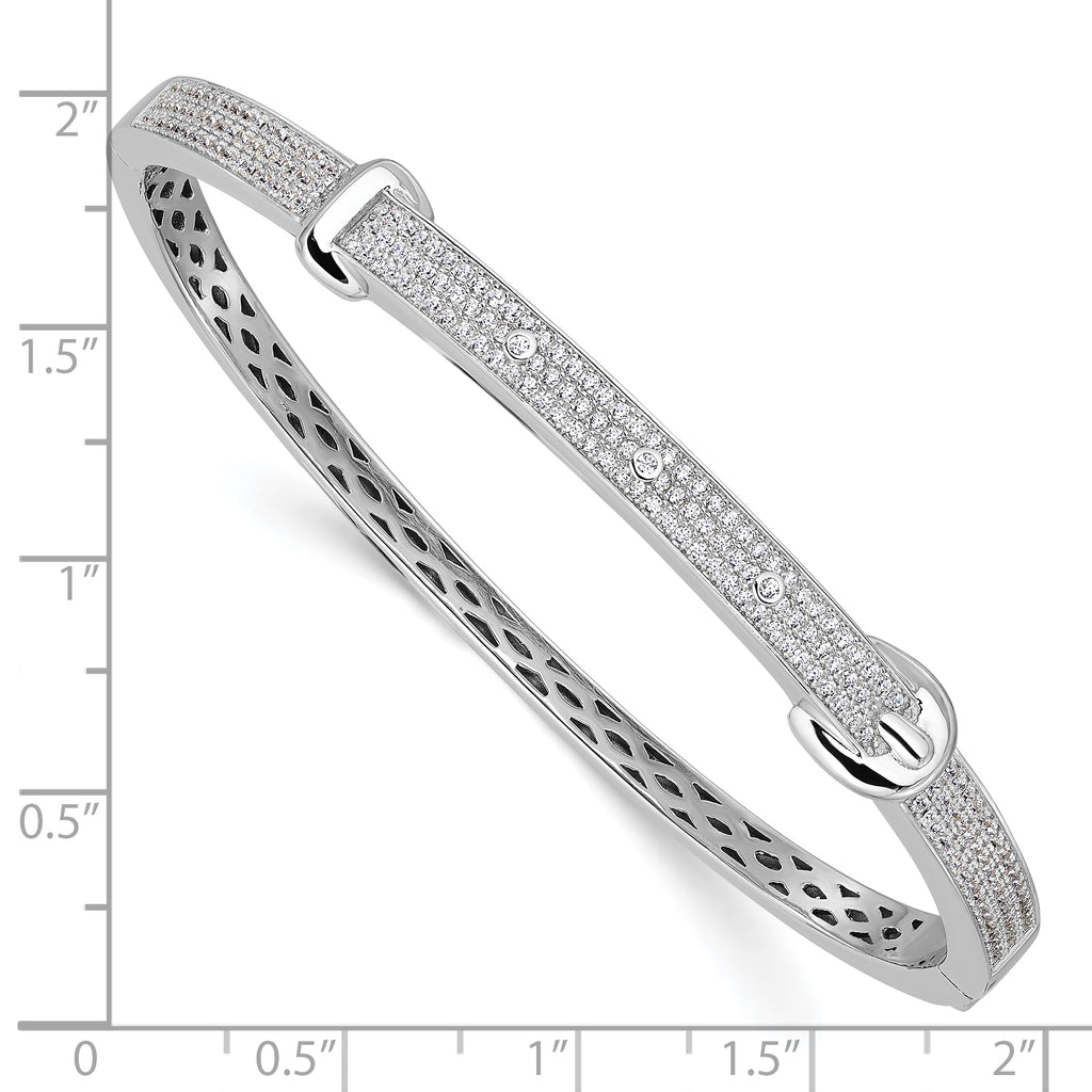 Sterling Silver CZ Buckle Bangle with Rhodium Plating Elegance