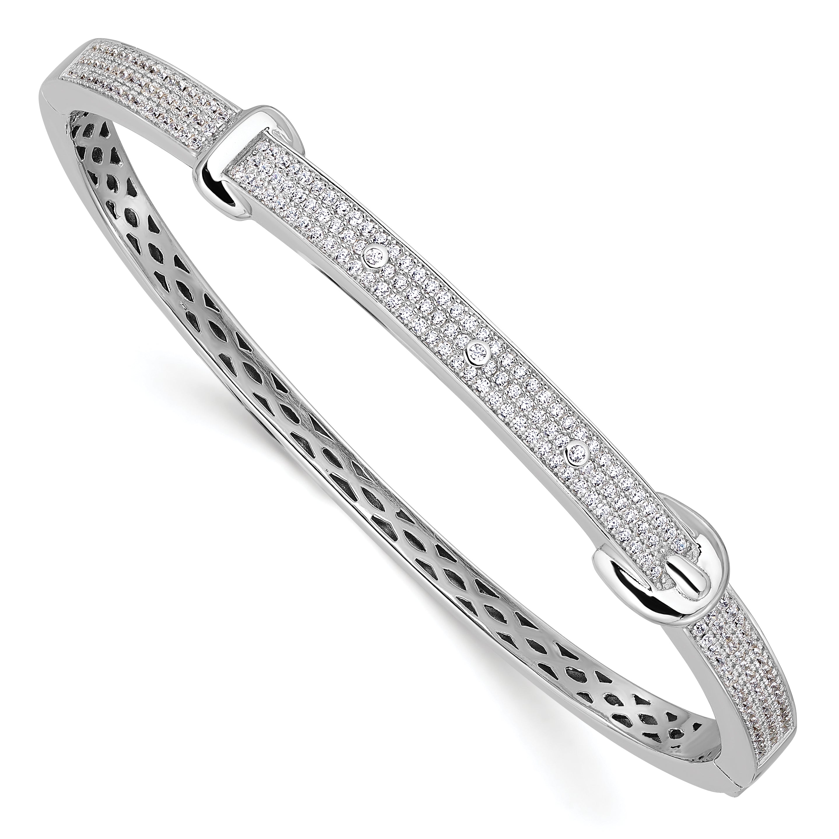 Brilliant Embers Sterling Silver Rhodium-plated 202 Stone Micro Pav‚ CZ Buckle Hinged Bangle Main image