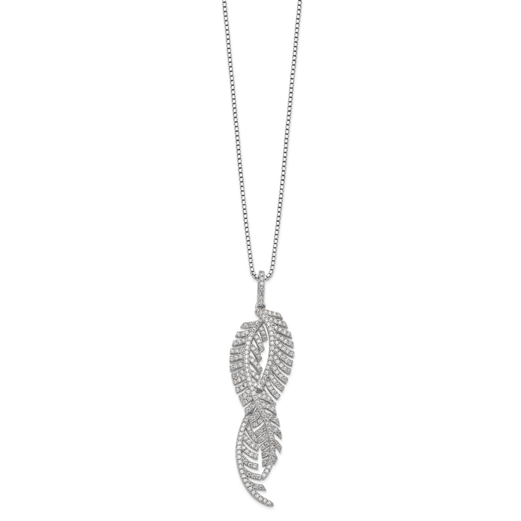 Brilliant Embers Sterling Silver Rhodium-plated 219 Stone 18 inch Micro PavÃƒÆ’Ã†â€™Ãƒâ€šÃ‚Â¢ÃƒÆ’Ã‚Â¢Ãƒâ€šÃ¢â‚¬Å¡Ãƒâ€šÃ‚Â¬ÃƒÆ’Ã¢â‚¬Â¦Ãƒâ€šÃ‚Â¡ CZ Feathers Necklace with 2 Inch Extender