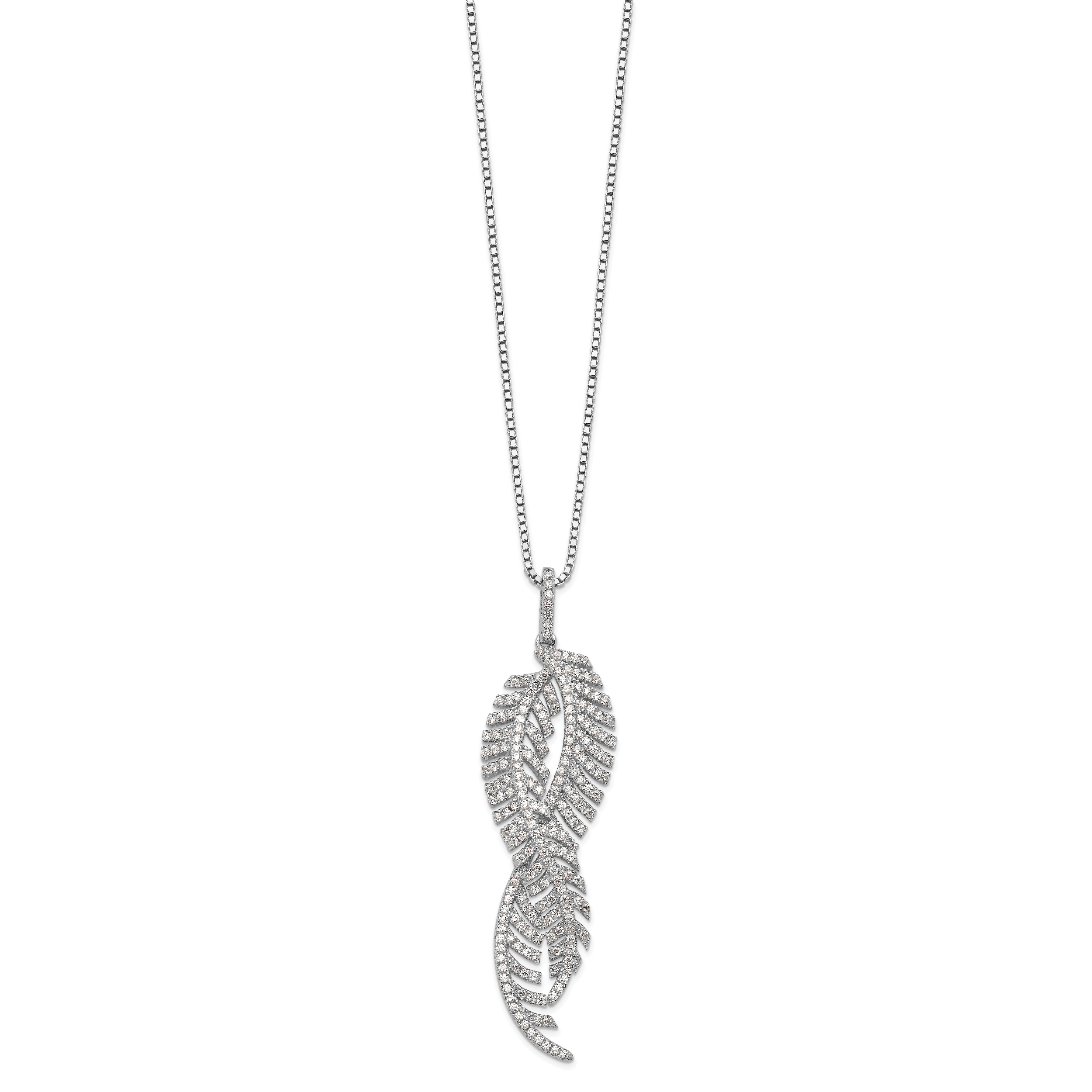 Brilliant Embers Sterling Silver Rhodium-plated 219 Stone 18 inch Micro PavÃƒÆ’Ã†â€™Ãƒâ€šÃ‚Â¢ÃƒÆ’Ã‚Â¢Ãƒâ€šÃ¢â‚¬Å¡Ãƒâ€šÃ‚Â¬ÃƒÆ’Ã¢â‚¬Â¦Ãƒâ€šÃ‚Â¡ CZ Feathers Necklace with 2 Inch Extender