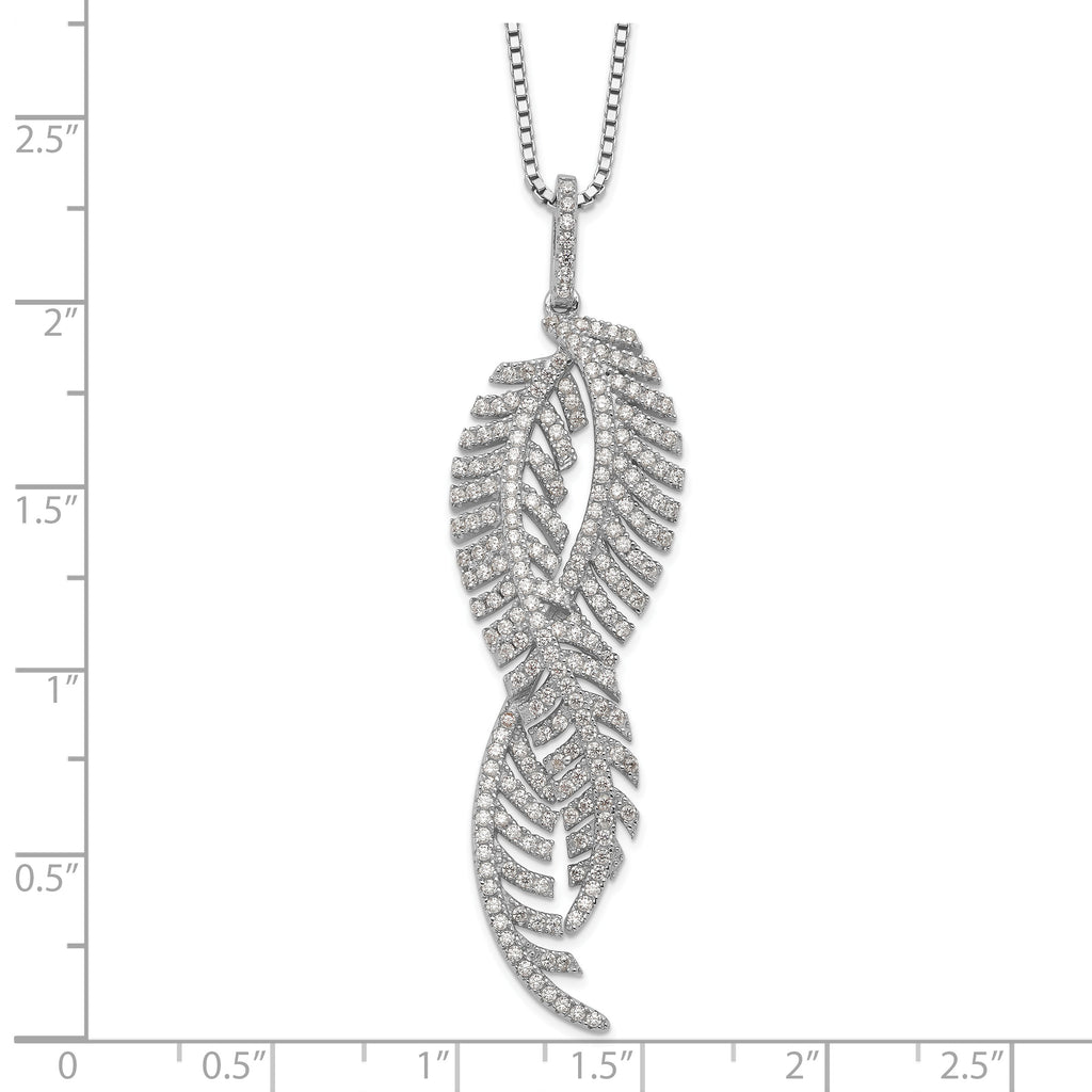 Brilliant Embers Sterling Silver Rhodium-plated 219 Stone 18 inch Micro PavÃƒÆ’Ã†â€™Ãƒâ€šÃ‚Â¢ÃƒÆ’Ã‚Â¢Ãƒâ€šÃ¢â‚¬Å¡Ãƒâ€šÃ‚Â¬ÃƒÆ’Ã¢â‚¬Â¦Ãƒâ€šÃ‚Â¡ CZ Feathers Necklace with 2 Inch Extender