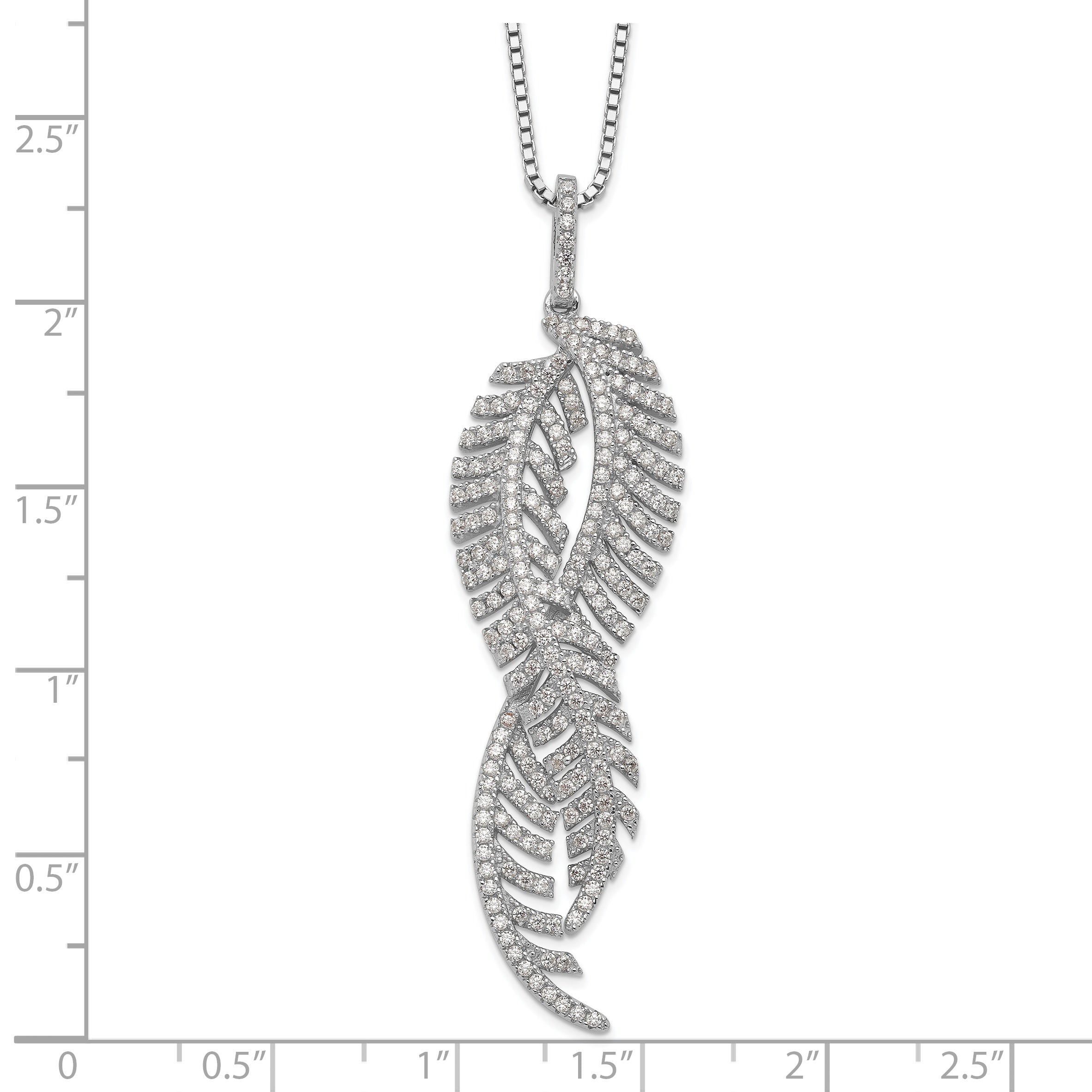 Brilliant Embers Sterling Silver Rhodium-plated 219 Stone 18 inch Micro PavÃƒÆ’Ã†â€™Ãƒâ€šÃ‚Â¢ÃƒÆ’Ã‚Â¢Ãƒâ€šÃ¢â‚¬Å¡Ãƒâ€šÃ‚Â¬ÃƒÆ’Ã¢â‚¬Â¦Ãƒâ€šÃ‚Â¡ CZ Feathers Necklace with 2 Inch Extender