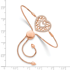 Sterling Silver Rose Gold CZ Heart Adjustable Filigree Bracelet