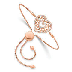 Brilliant Embers Sterling Silver Rose-tone Flash Rose Gold-plated 60 Stone Filigree CZ Heart Adjustable Bracelet