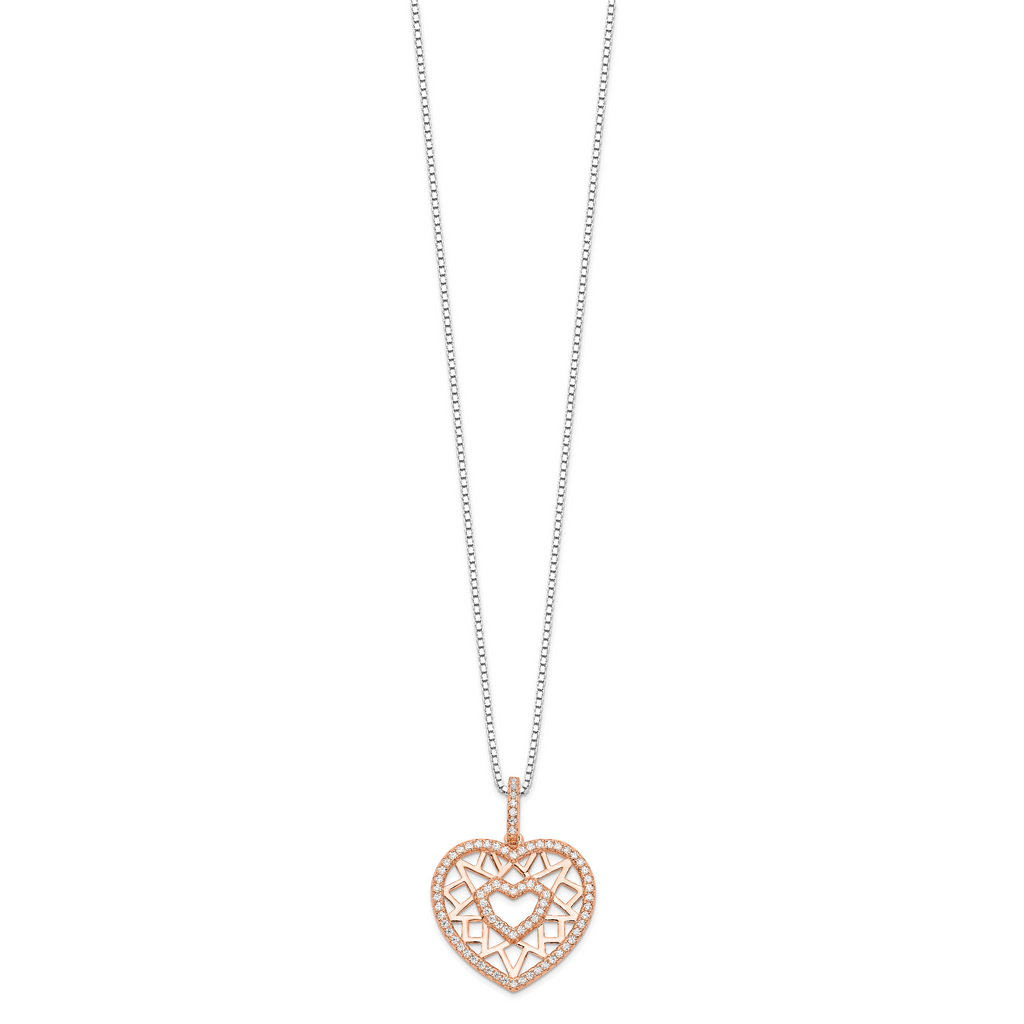 Brilliant Embers Sterling Silver Rose Gold Micro PavÃƒÆ’Ã†â€™Ãƒâ€šÃ‚Â© CZ Heart Necklace