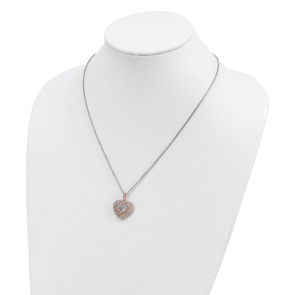 Brilliant Embers Sterling Silver Rose Gold Micro PavÃƒÆ’Ã†â€™Ãƒâ€šÃ‚Â© CZ Heart Necklace