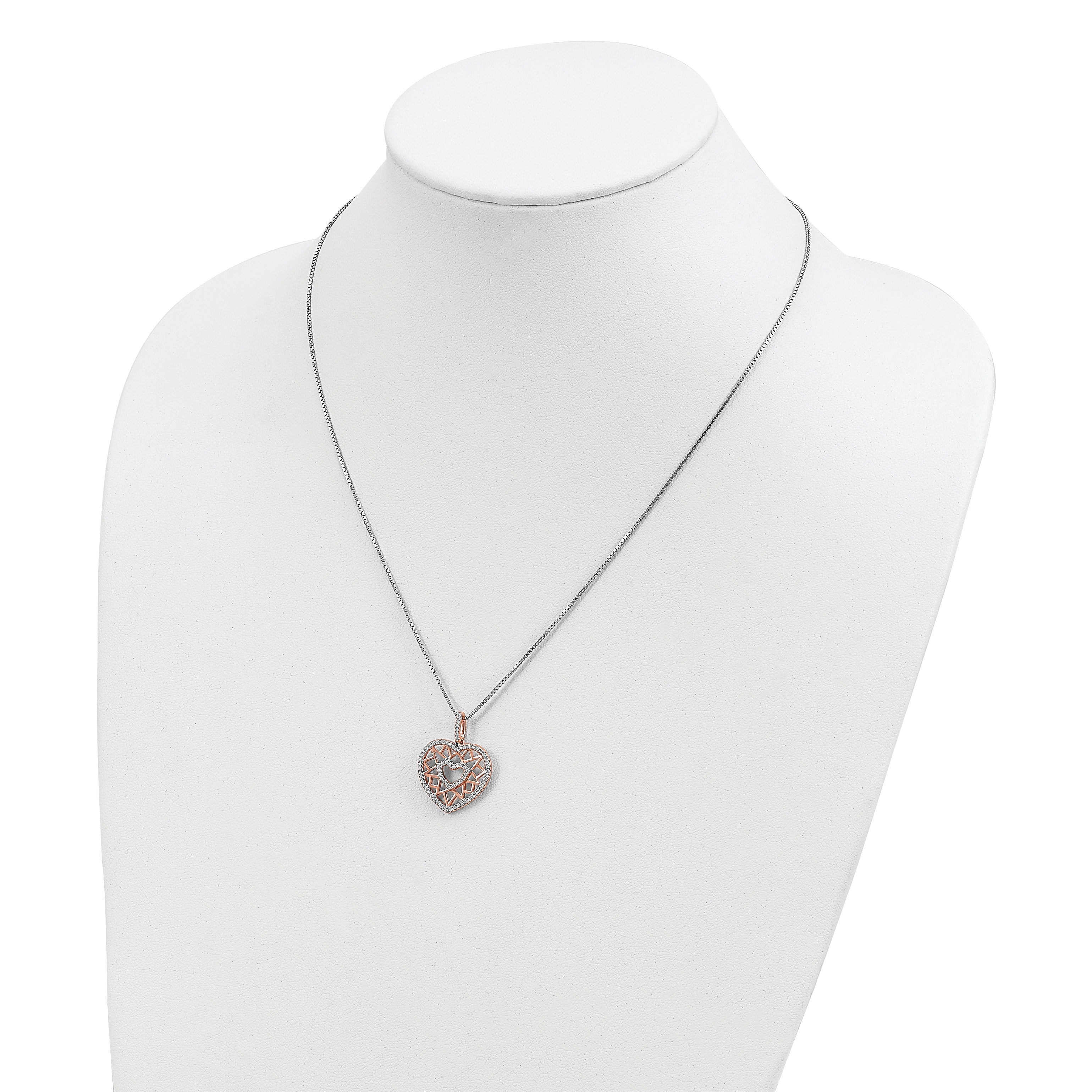 Brilliant Embers Sterling Silver Rose Gold Micro PavÃƒÆ’Ã†â€™Ãƒâ€šÃ‚Â© CZ Heart Necklace