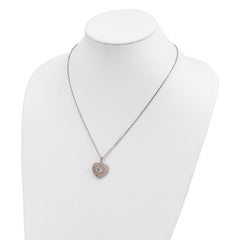 Brilliant Embers Sterling Silver Rose Gold Micro Pavé CZ Heart Necklace