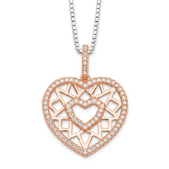 Brilliant Embers Sterling Silver Rose-tone Flash Rose Gold-plated 77 Stone 18 inch Micro Pav‚ CZ Heart Necklace with 2 Inch Extender