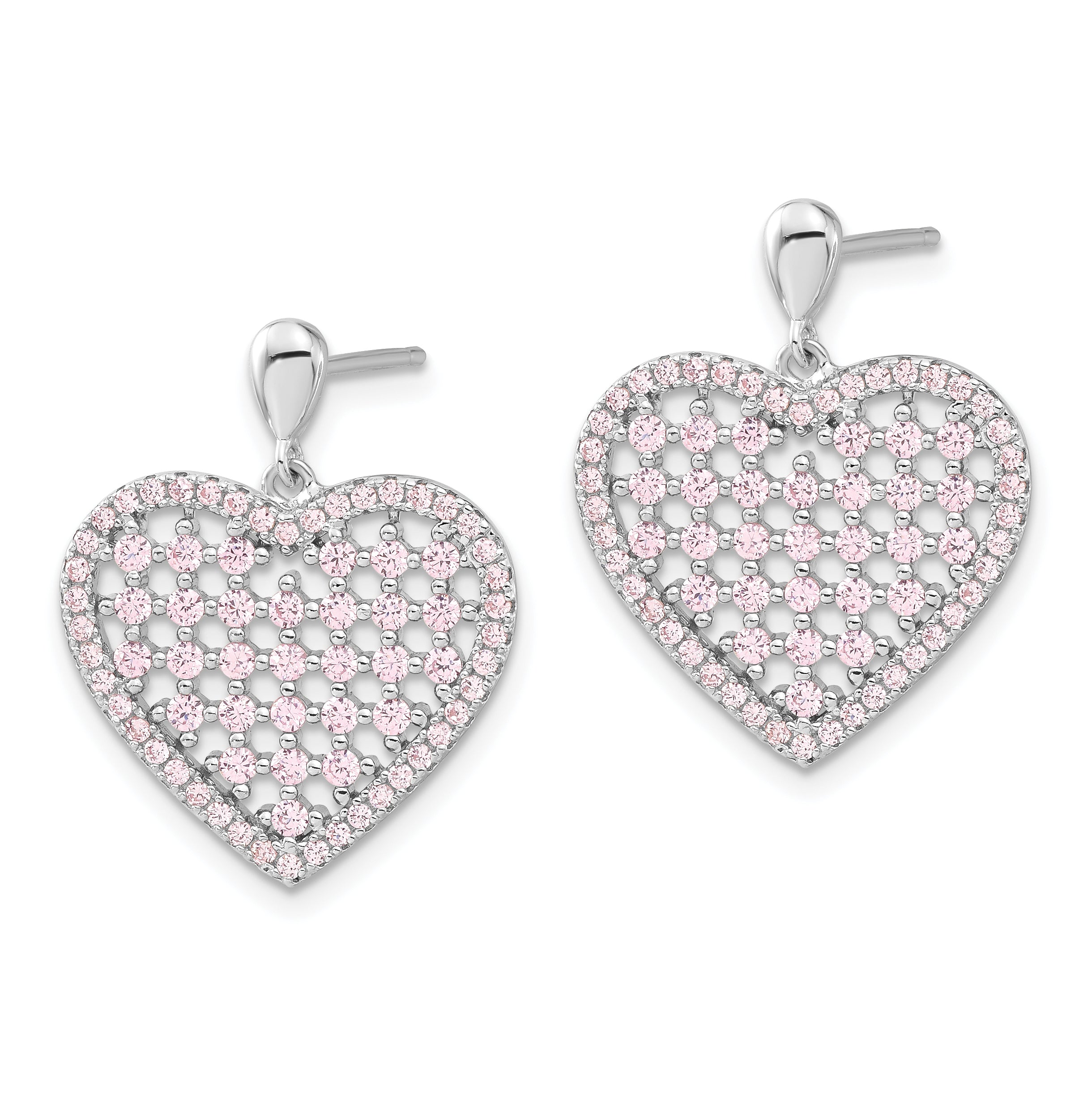 Sophia Jewelers Sterling Silver Pink CZ Heart Dangle Earrings Polished Finish