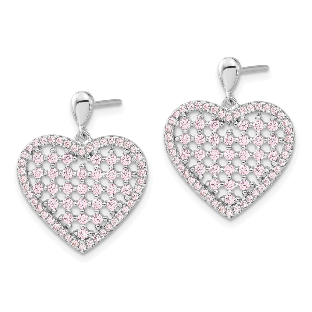 Sophia Jewelers Sterling Silver Pink CZ Heart Dangle Earrings Polished Finish