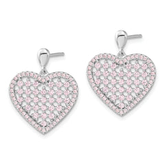 Sophia Jewelers Sterling Silver Pink CZ Heart Dangle Earrings Polished Finish