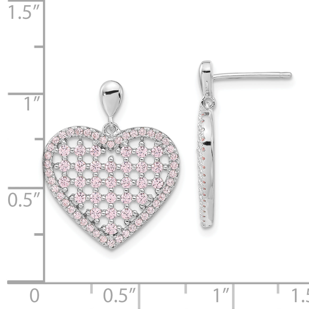 Sophia Jewelers Sterling Silver Pink CZ Heart Dangle Earrings Polished Finish
