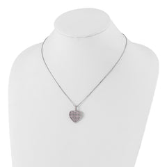 Sterling Silver Pink CZ Heart Necklace with 2in Ext Polished Finish - 20