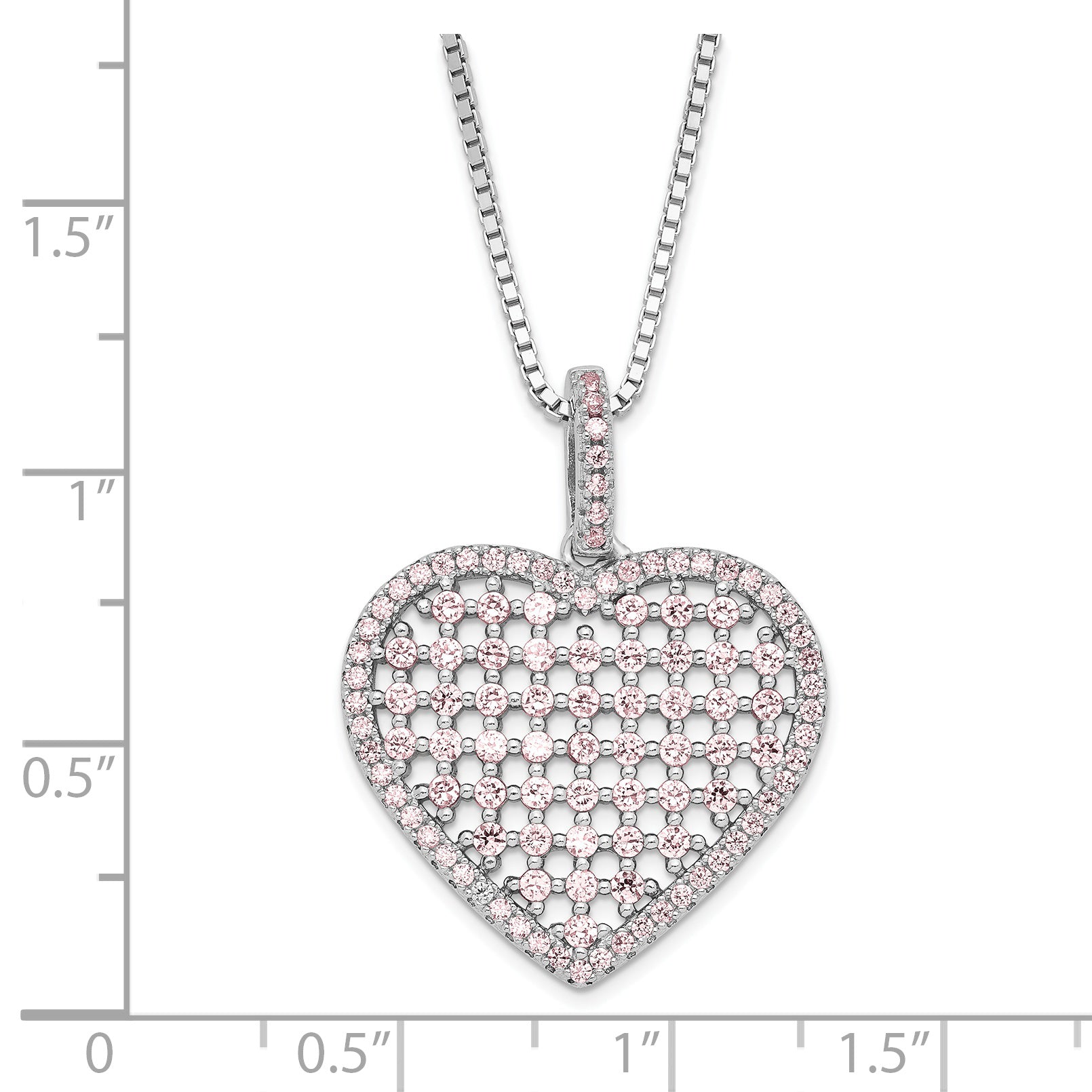 Sterling Silver Pink CZ Heart Necklace with 2in Ext Polished Finish