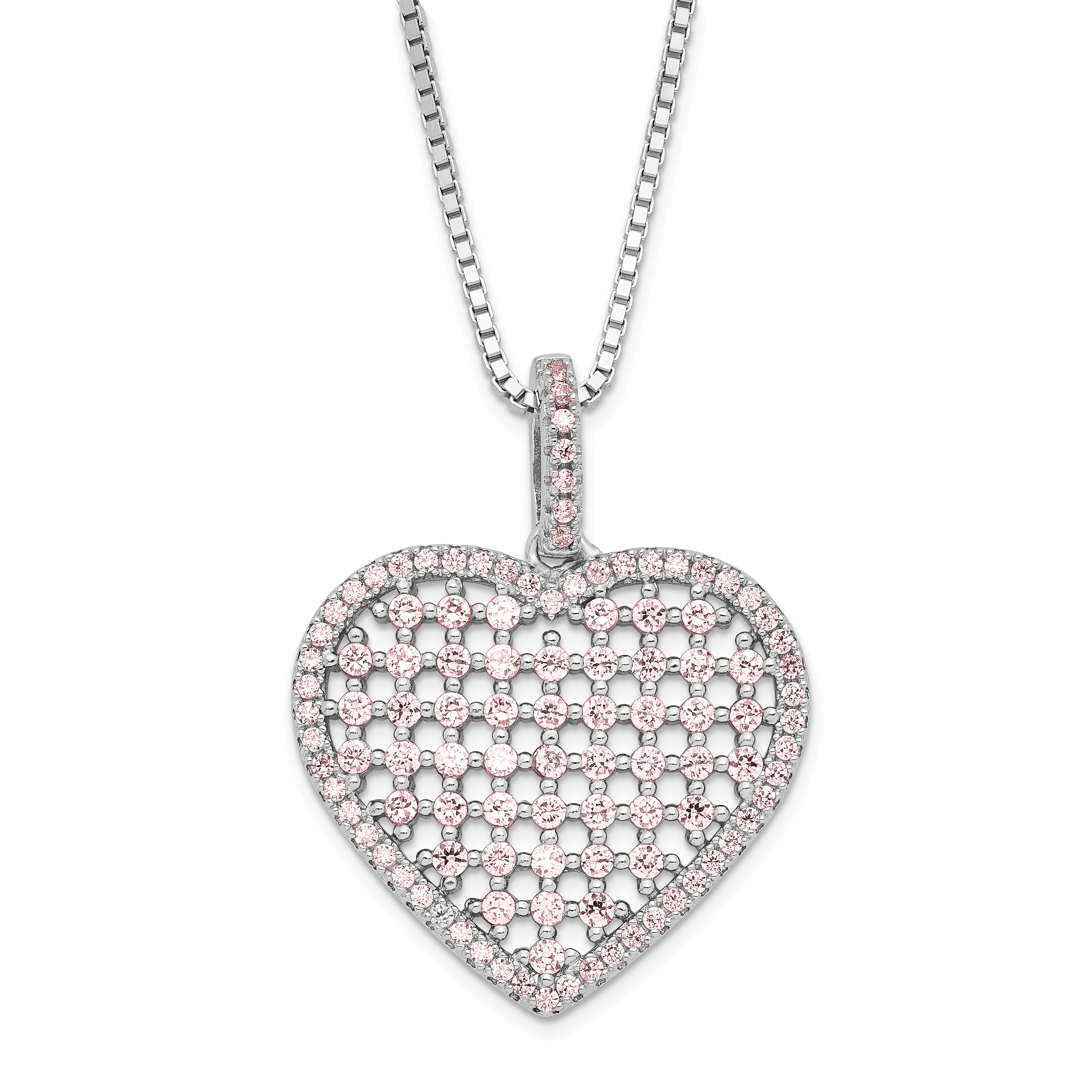 Sterling Silver Brilliant Embers Pink CZ Heart w/ 2in ext Necklace Main image
