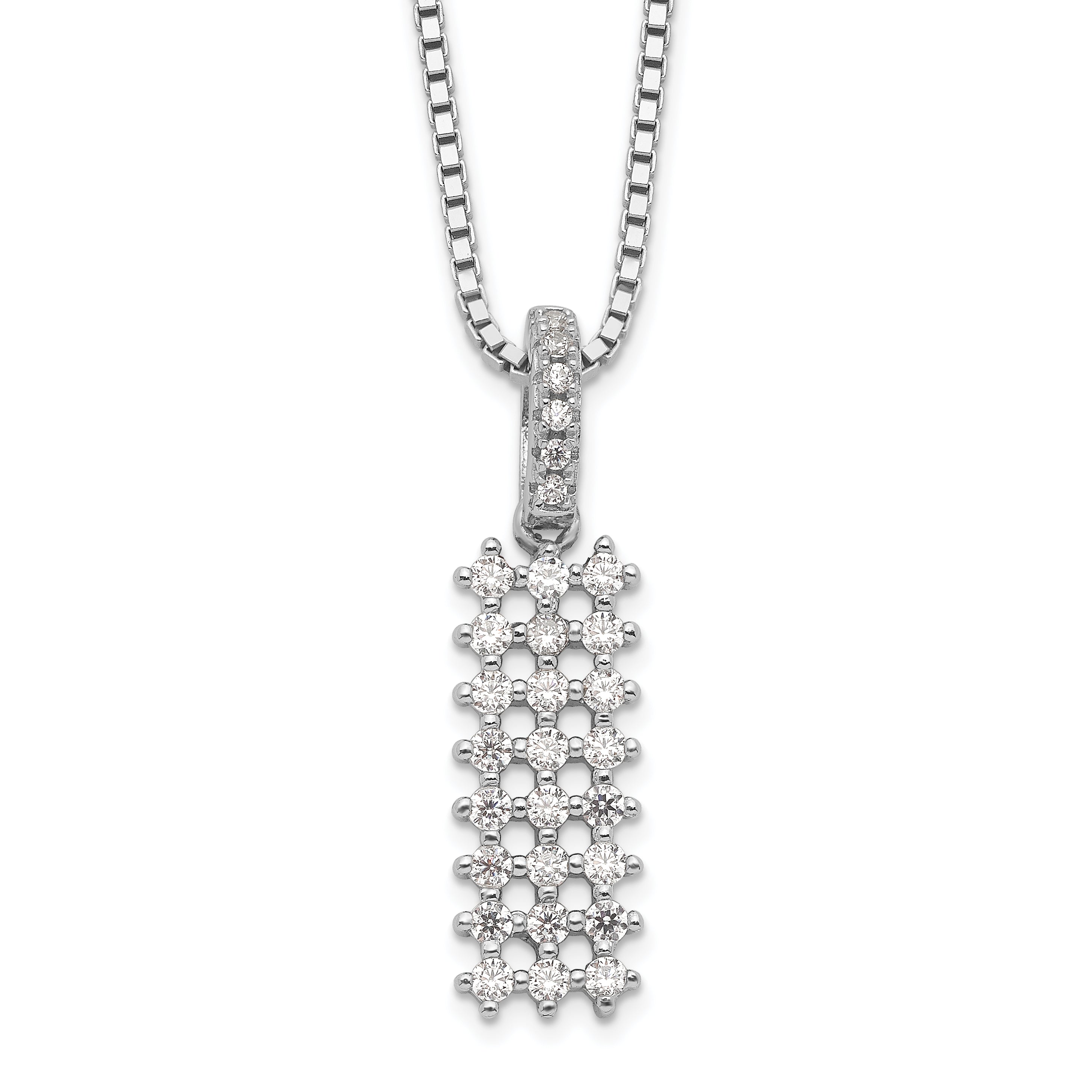 Brilliant Embers Sterling Silver Rhodium-plated 31 Stone 18 inch Micro Pav‚ CZ Necklace with 2 Inch Extender Main image