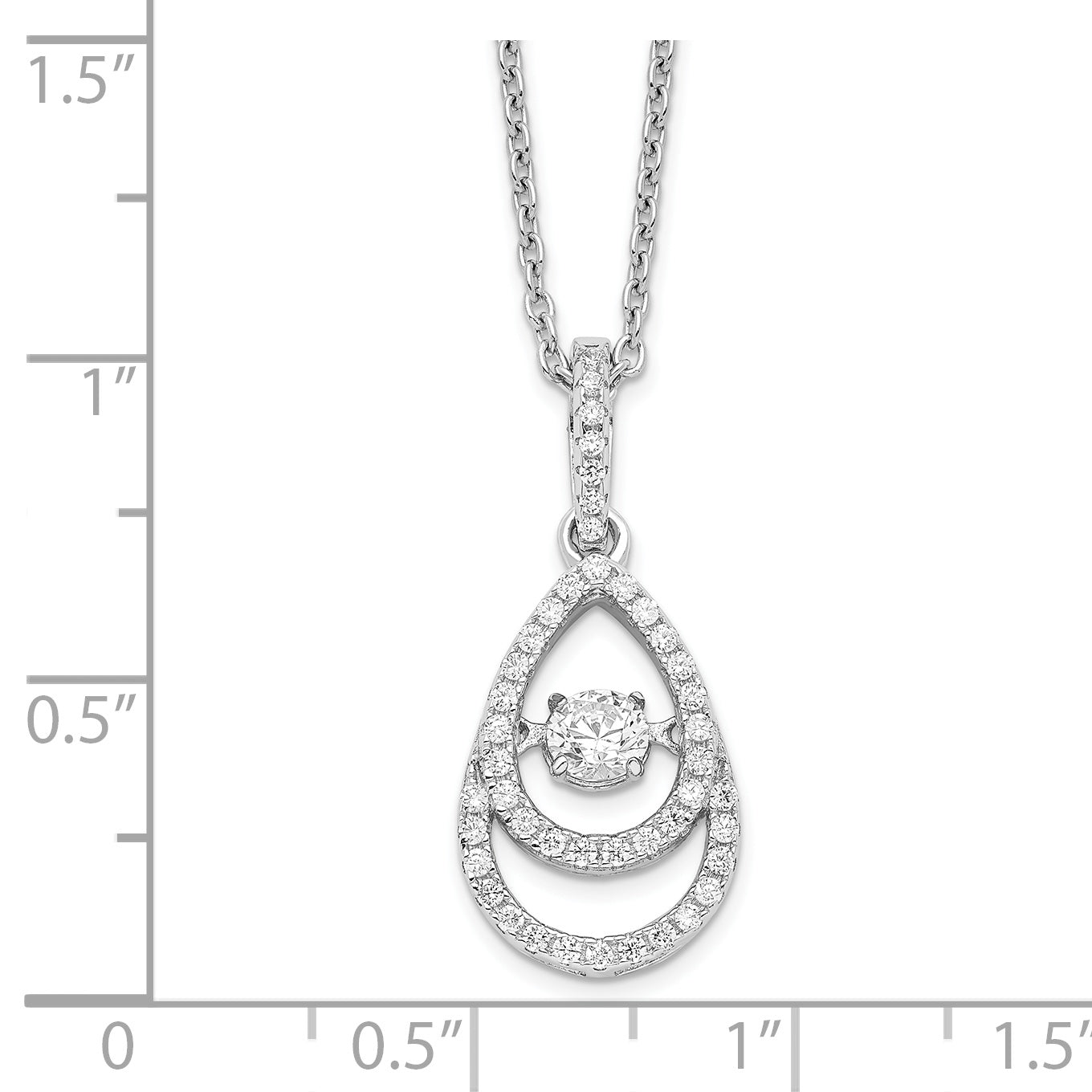 Brilliant Embers Sterling Silver Rhodium-plated 46 Stone 18 inch Moving Center Vibrant CZ with Micro Pav‚ CZ Necklace with 2 Inch Extender