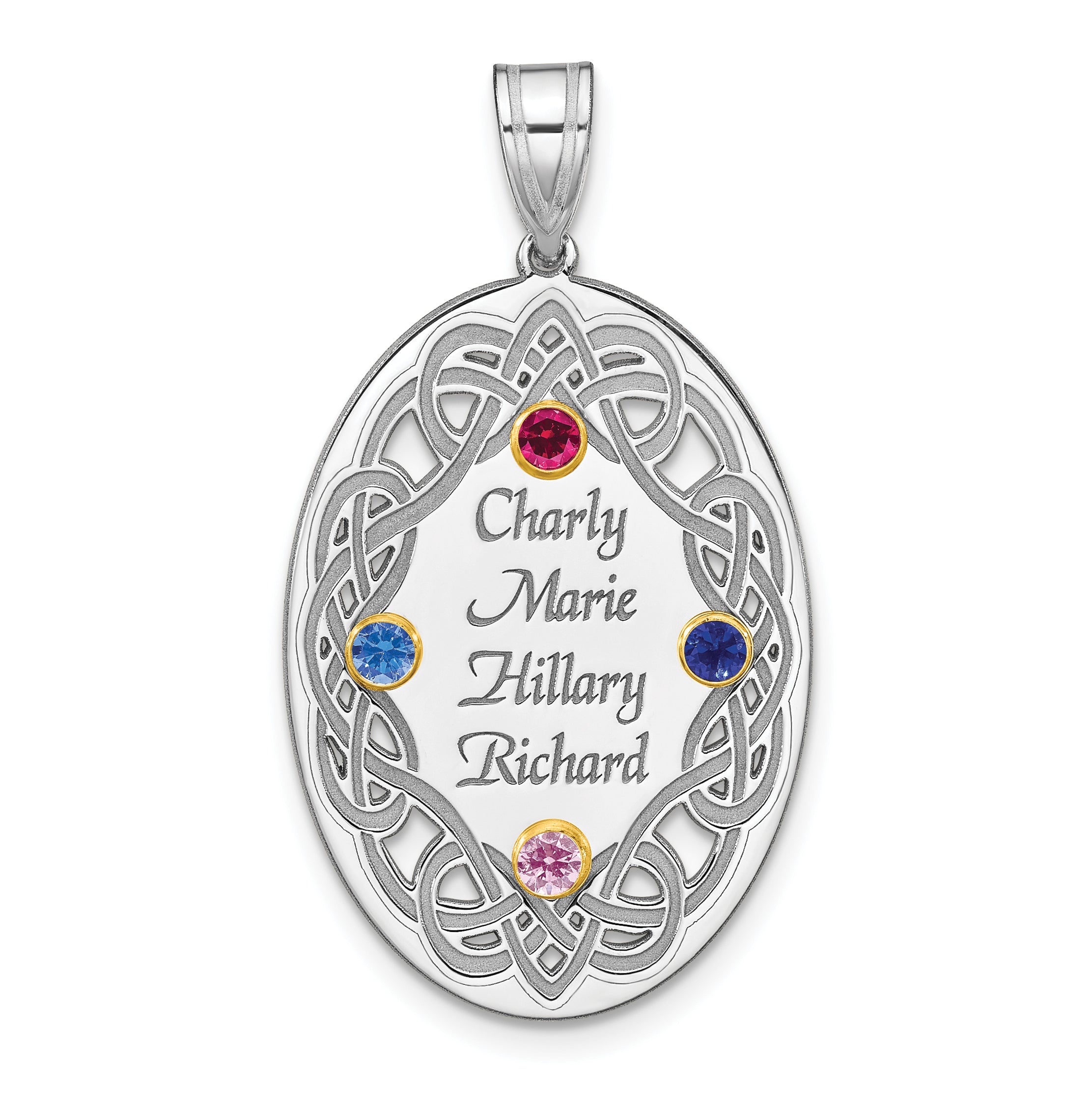 Sterling Silver Rhodium-plated/14k Bezel Crystal Family Pendant Main image