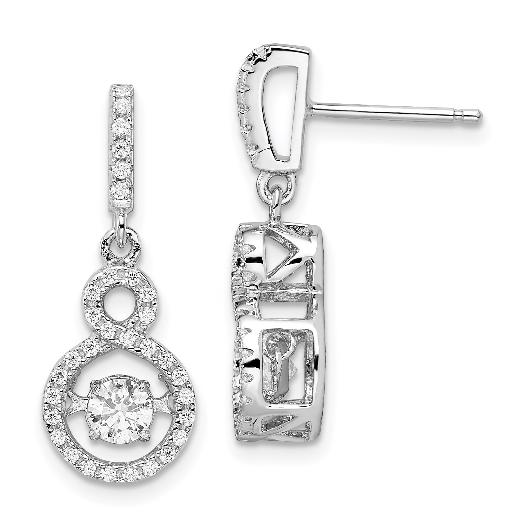 Brilliant Embers Sterling Silver Rhodium-plated 66 Stone CZ Moving Center Vibrant CZ with Micro Pav‚ CZ Infinity Dangle Post Earrings Main image