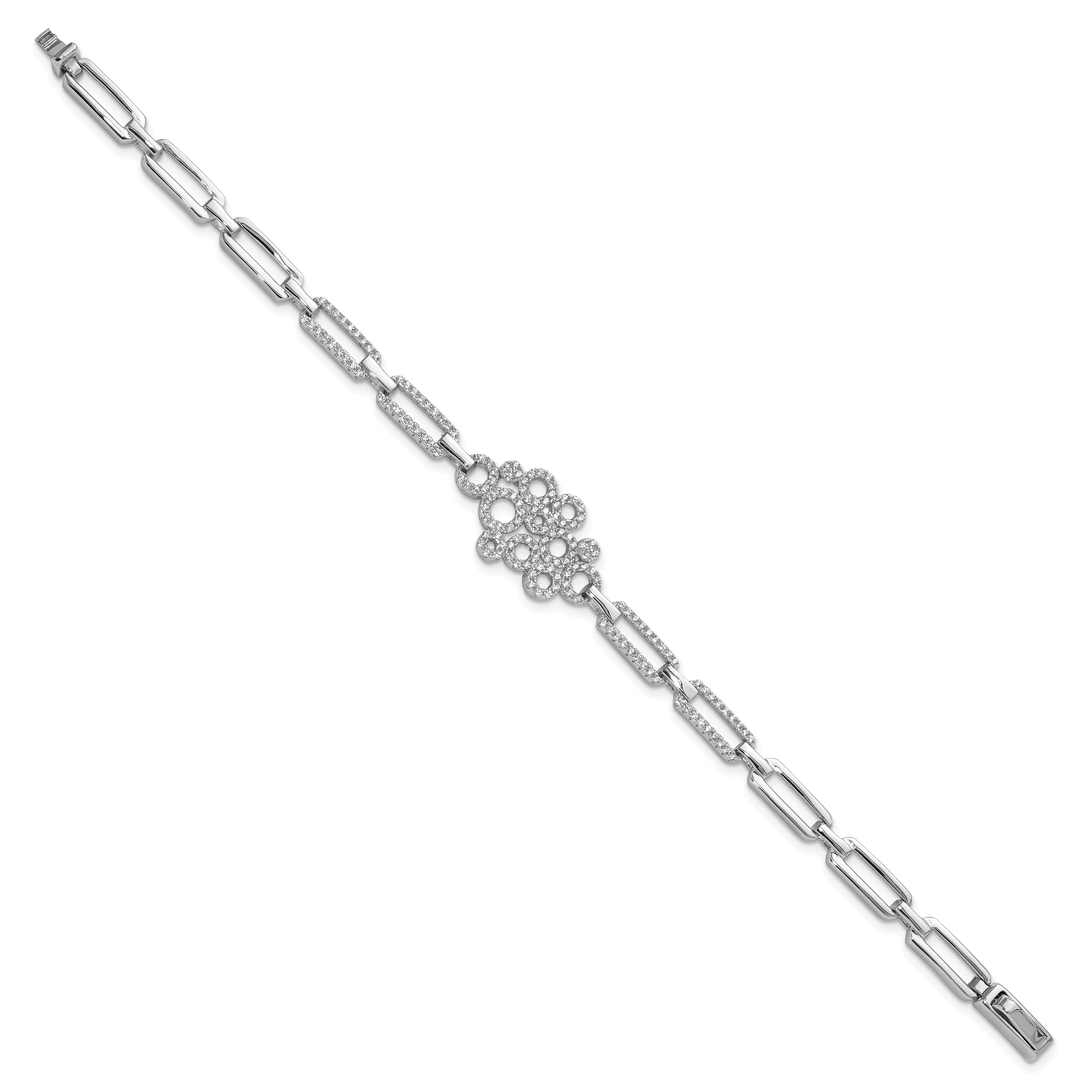 Brilliant Embers Sterling Silver Rhodium-plated 164 stone 7 inch with Box Catch Clasp Micro PavÃƒÆ’Ã‚Â¢ÃƒÂ¢Ã‚â€šÃ‚Â¬Ãƒâ€¦Ã‚Â¡ CZ Bracelet