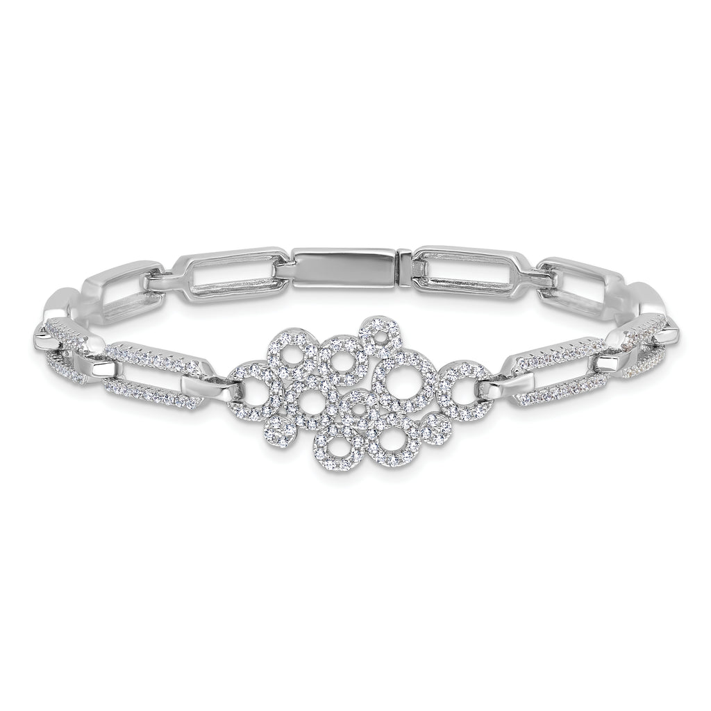 Brilliant Embers Sterling Silver Rhodium-plated 164 stone 7 inch with Box Catch Clasp Micro PavÃƒÆ’Ã‚Â¢ÃƒÂ¢Ã‚â€šÃ‚Â¬Ãƒâ€¦Ã‚Â¡ CZ Bracelet