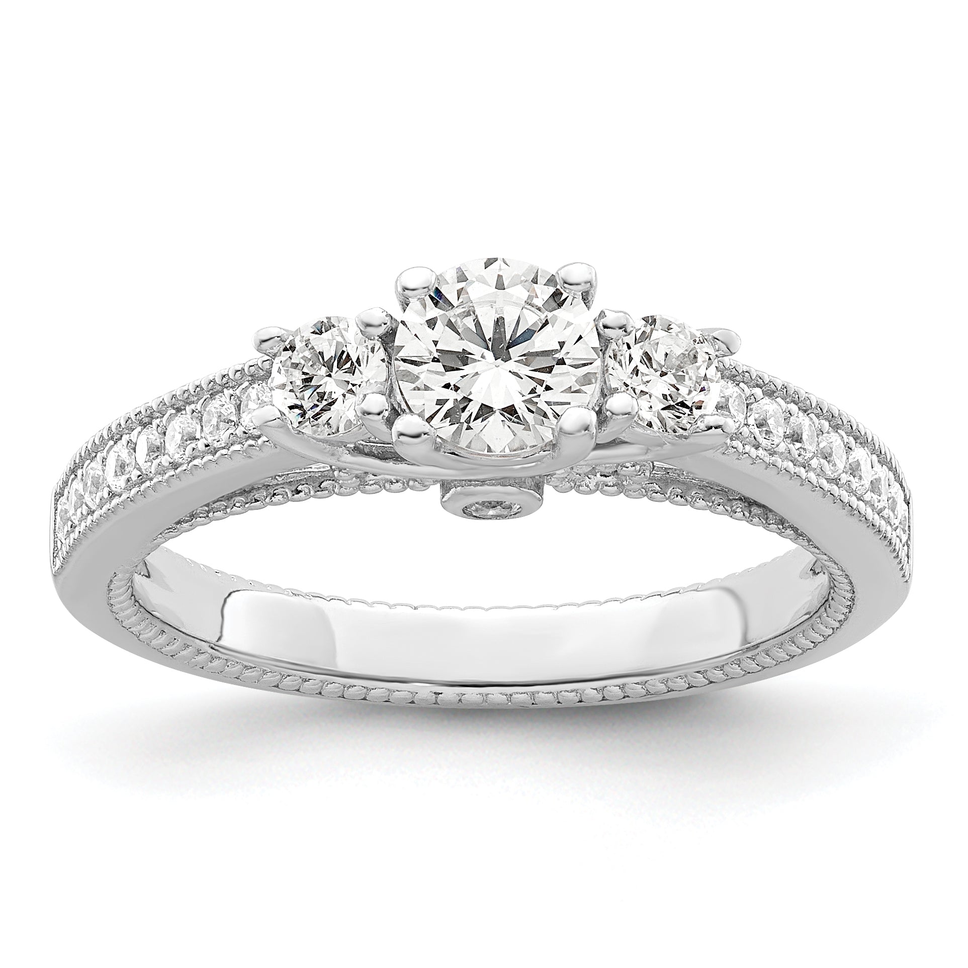 Brilliant Embers Sterling Silver Rhodium-plated 21 Stone Micro Pav‚ CZ Ring Main image