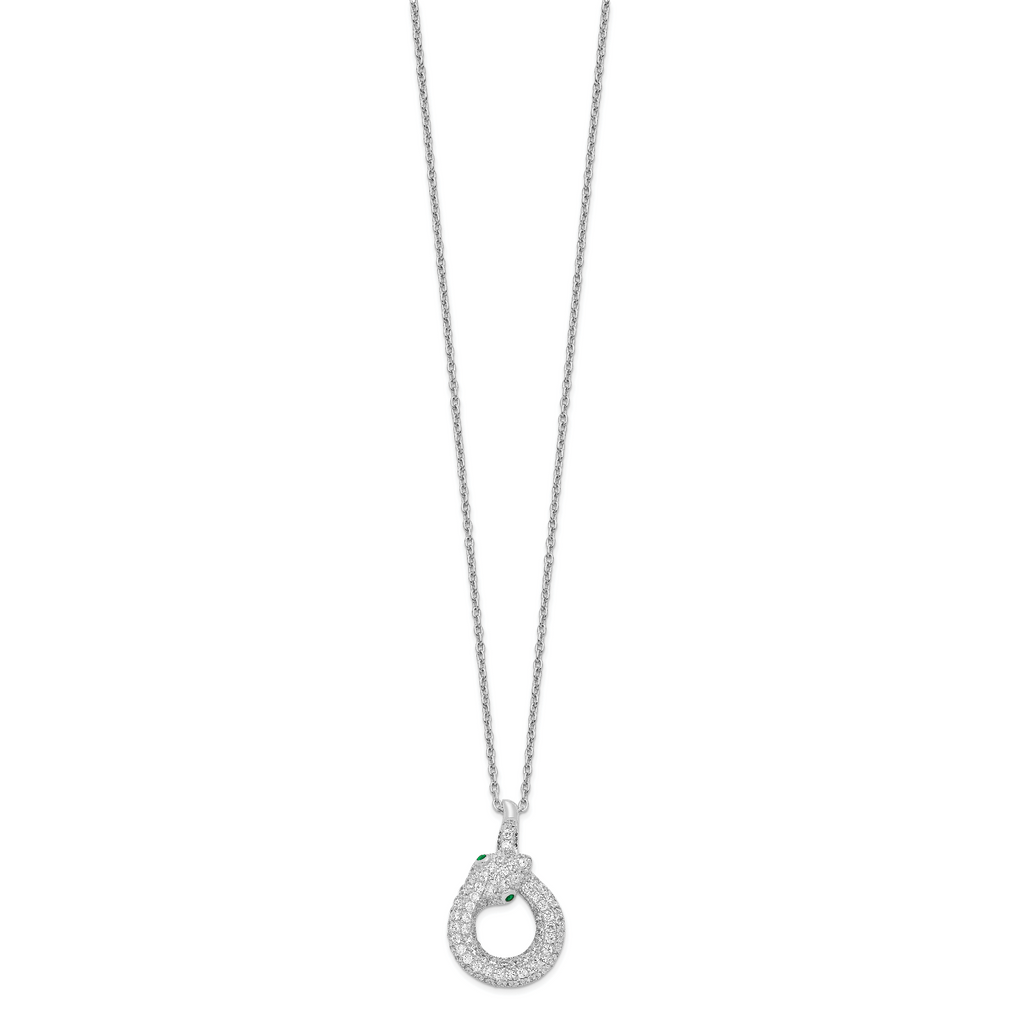 Sophia Jewelers Sterling Silver CZ Snake Necklace with Green Accents