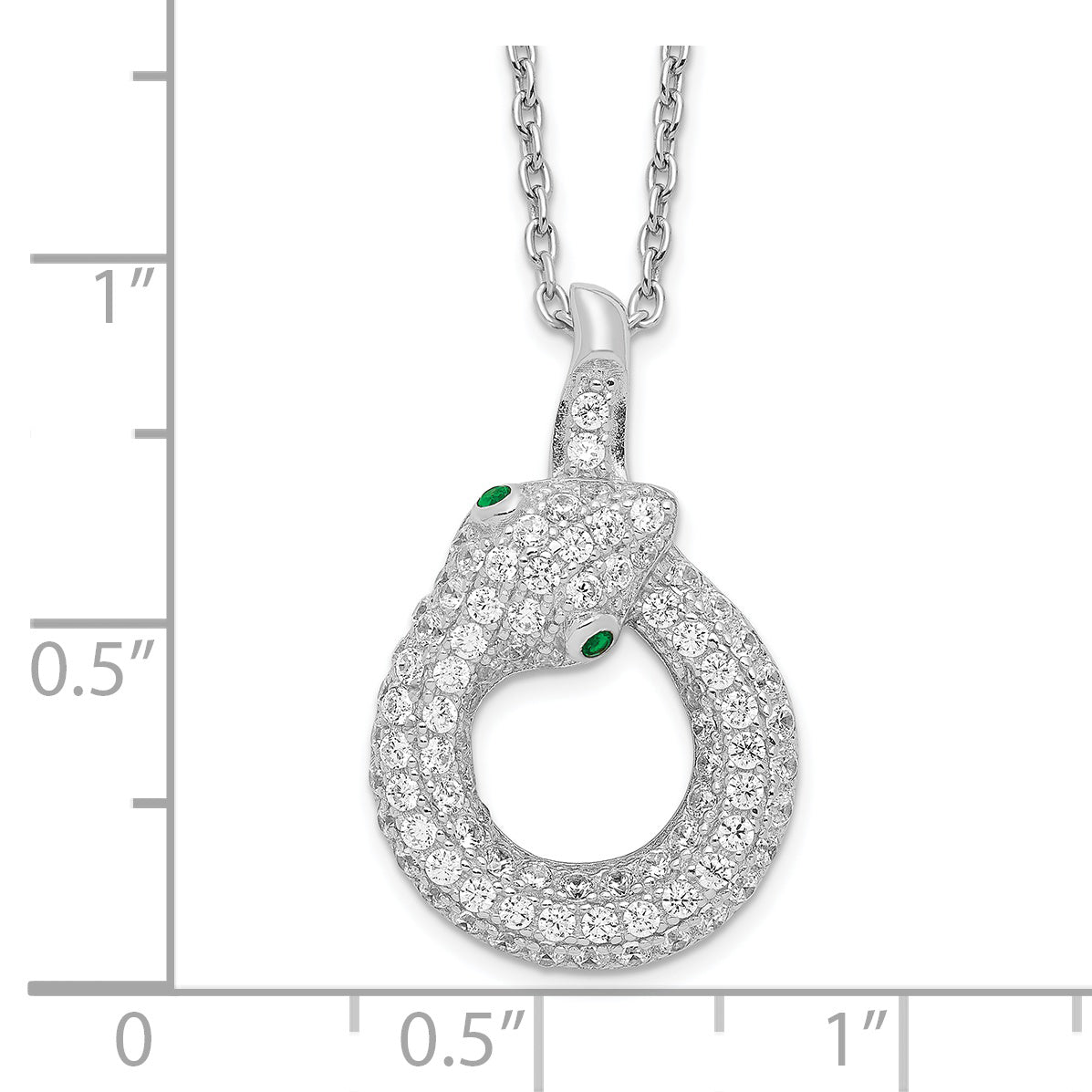 Brilliant Embers Sterling Silver Rhodium-plated 85 Stone 18 inch Micro Pav‚ White and Green CZ Snake Necklace with 2 Inch Extender