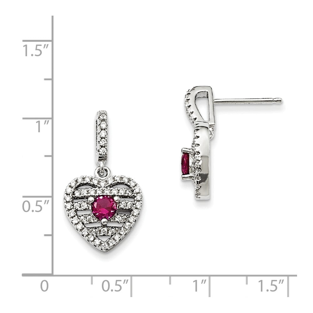 Sterling Silver Synthetic Ruby & CZ Brilliant Embers Heart Earrings
