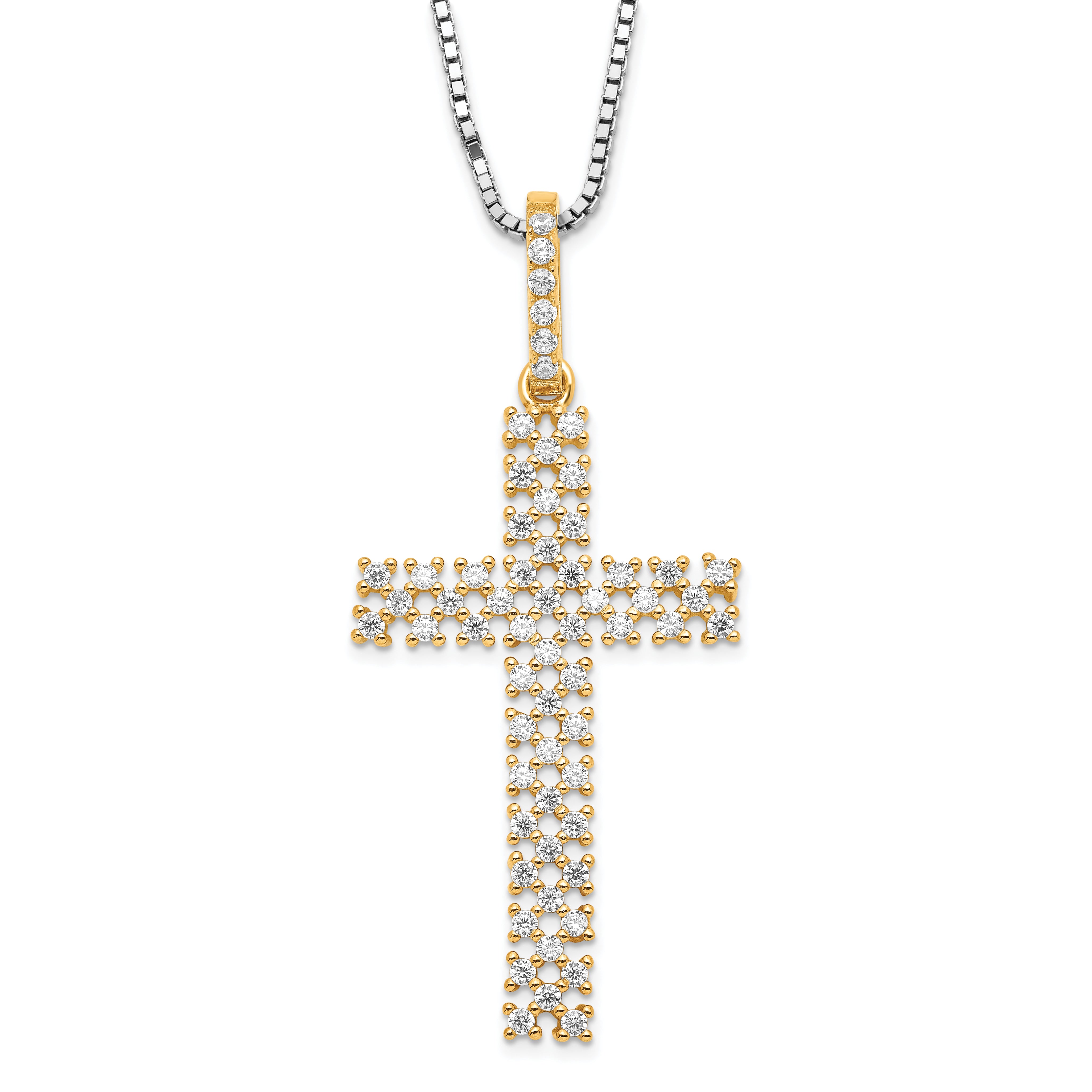 Brilliant Embers Sterling Silver Gold-tone & CZ Cross w/ 2in ext Necklace Main image