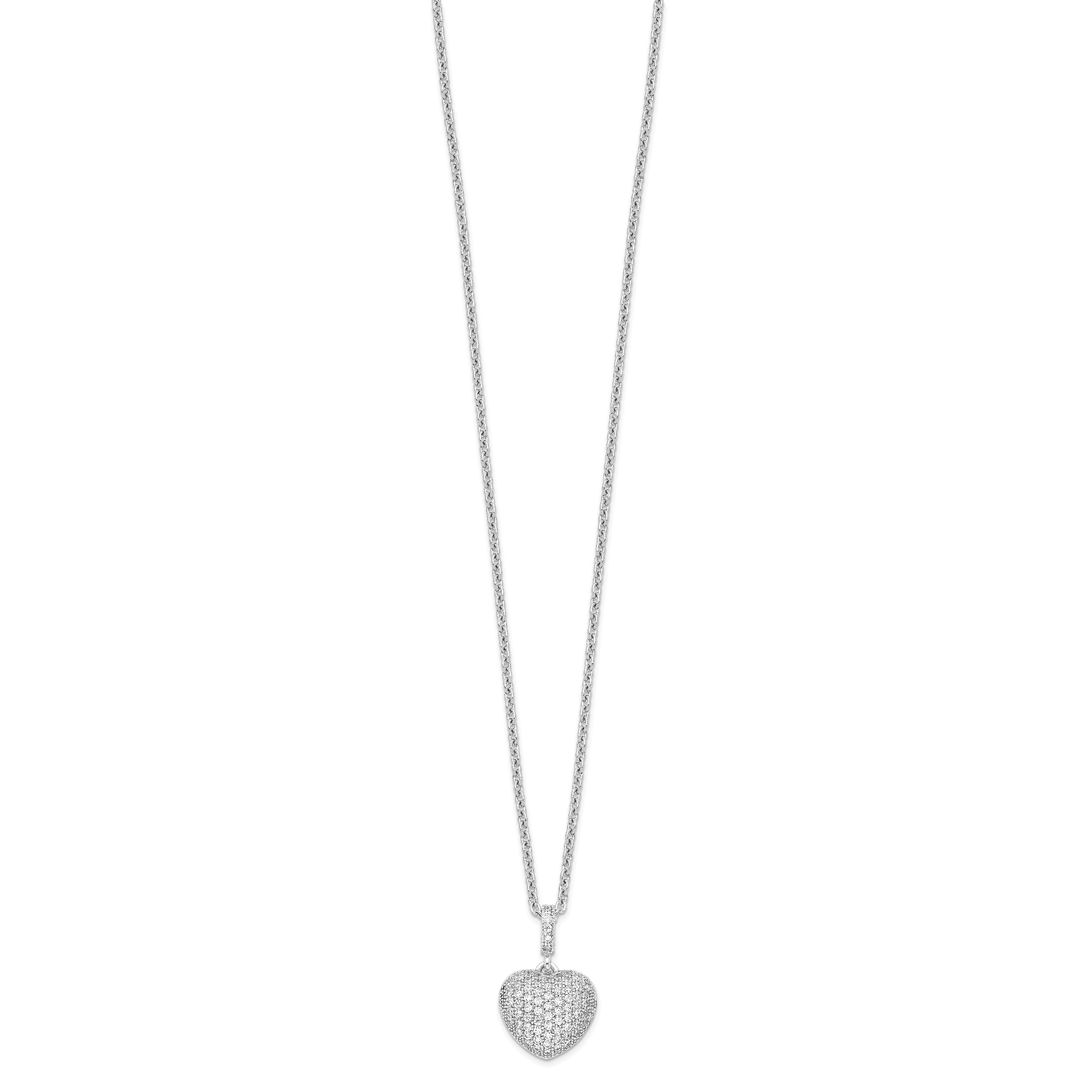 Brilliant Embers Sterling Silver Rhodium-plated 74 Stone 18 inch Micro PavÃƒÆ’Ã†â€™Ãƒâ€šÃ‚Â¢ÃƒÆ’Ã‚Â¢Ãƒâ€šÃ¢â‚¬Å¡Ãƒâ€šÃ‚Â¬ÃƒÆ’Ã¢â‚¬Â¦Ãƒâ€šÃ‚Â¡ CZ Heart Necklace with 2 Inch Extender Secondary image