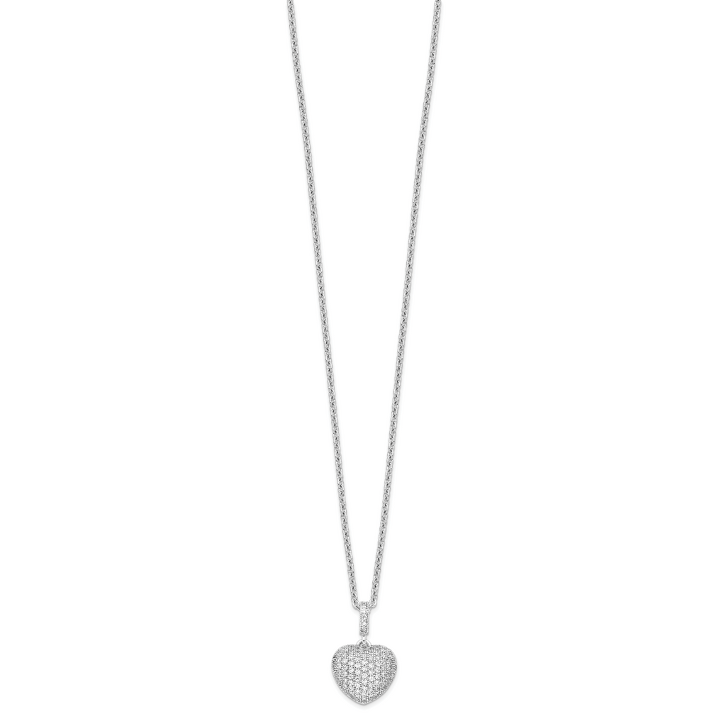 Brilliant Embers Sterling Silver Rhodium-plated 74 Stone 18 inch Micro PavÃƒÆ’Ã†â€™Ãƒâ€šÃ‚Â¢ÃƒÆ’Ã‚Â¢Ãƒâ€šÃ¢â‚¬Å¡Ãƒâ€šÃ‚Â¬ÃƒÆ’Ã¢â‚¬Â¦Ãƒâ€šÃ‚Â¡ CZ Heart Necklace with 2 Inch Extender