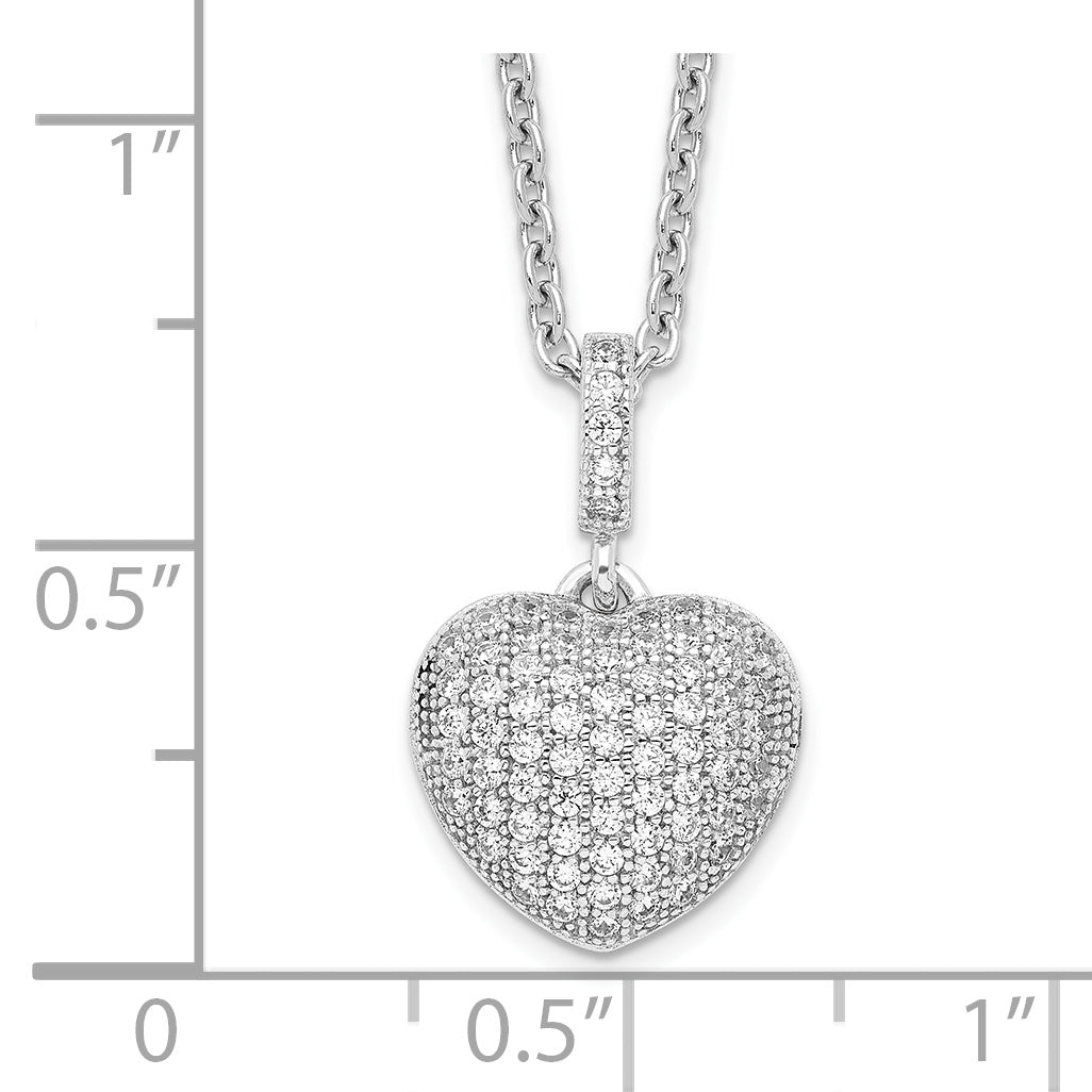 Brilliant Embers Sterling Silver Rhodium-plated 74 Stone 18 inch Micro PavÃƒÆ’Ã†â€™Ãƒâ€šÃ‚Â¢ÃƒÆ’Ã‚Â¢Ãƒâ€šÃ¢â‚¬Å¡Ãƒâ€šÃ‚Â¬ÃƒÆ’Ã¢â‚¬Â¦Ãƒâ€šÃ‚Â¡ CZ Heart Necklace with 2 Inch Extender