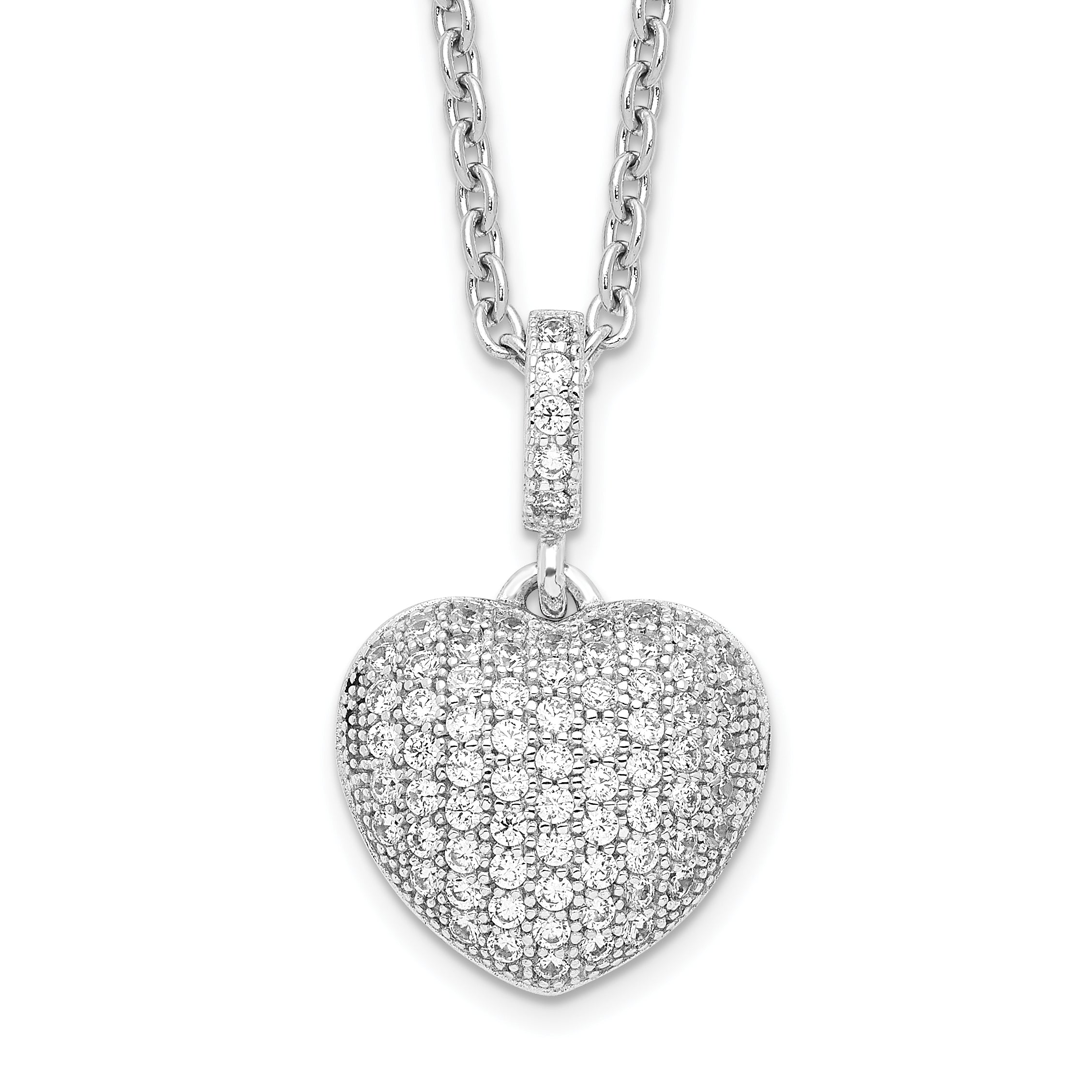 Brilliant Embers Sterling Silver Rhodium-plated 74 Stone 18 inch Micro Pav‚ CZ Heart Necklace with 2 Inch Extender Main image