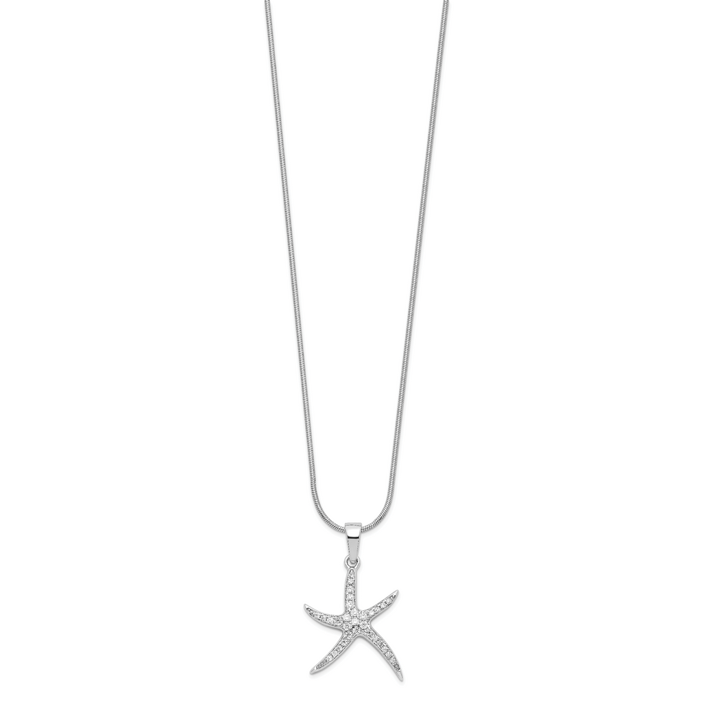 Sophia Jewelers Sterling Silver CZ Starfish Necklace with Extender