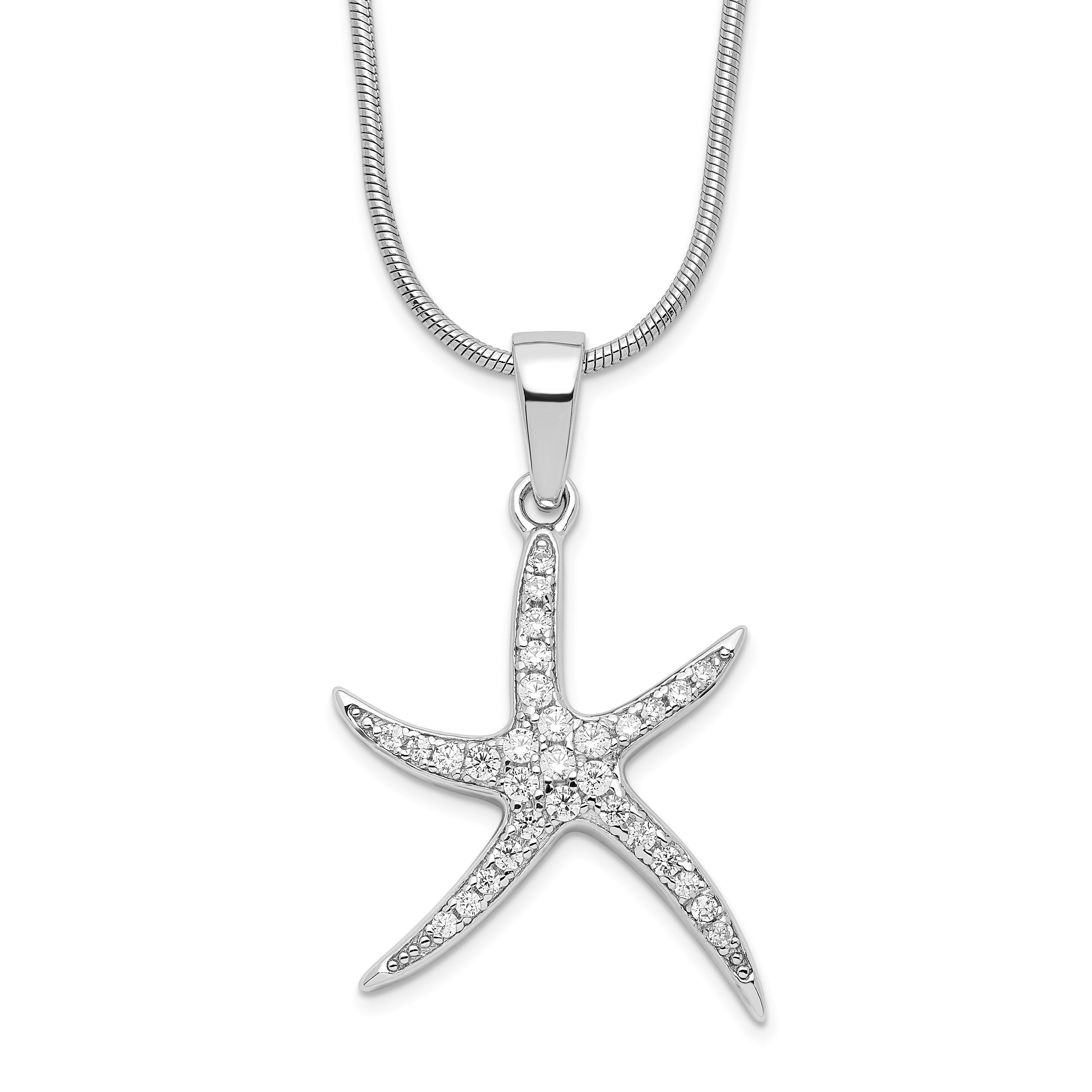 Brilliant Embers Sterling Silver Rhodium-plated 31 Stone 18 inch Micro Pav‚ CZ Starfish Necklace with 2 Inch Extender Main image