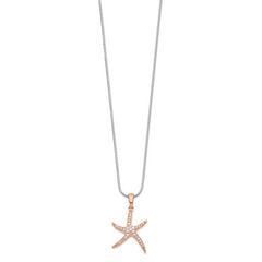 Brilliant Embers Sterling Silver Rose-tone Flash Rose Gold-plated 31 Stone 18 inch Micro Pav‚ CZ Starfish Necklace with 2 Inch Extender