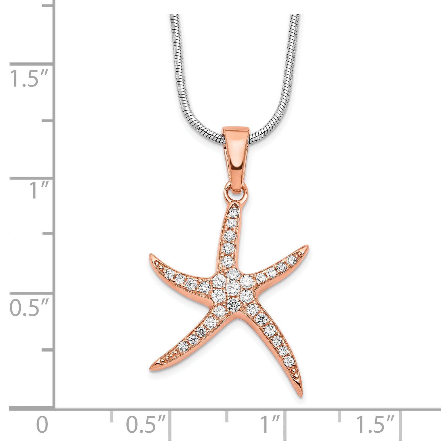 Brilliant Embers Sterling Silver Rose-tone Flash Rose Gold-plated 31 Stone 18 inch Micro Pav‚ CZ Starfish Necklace with 2 Inch Extender