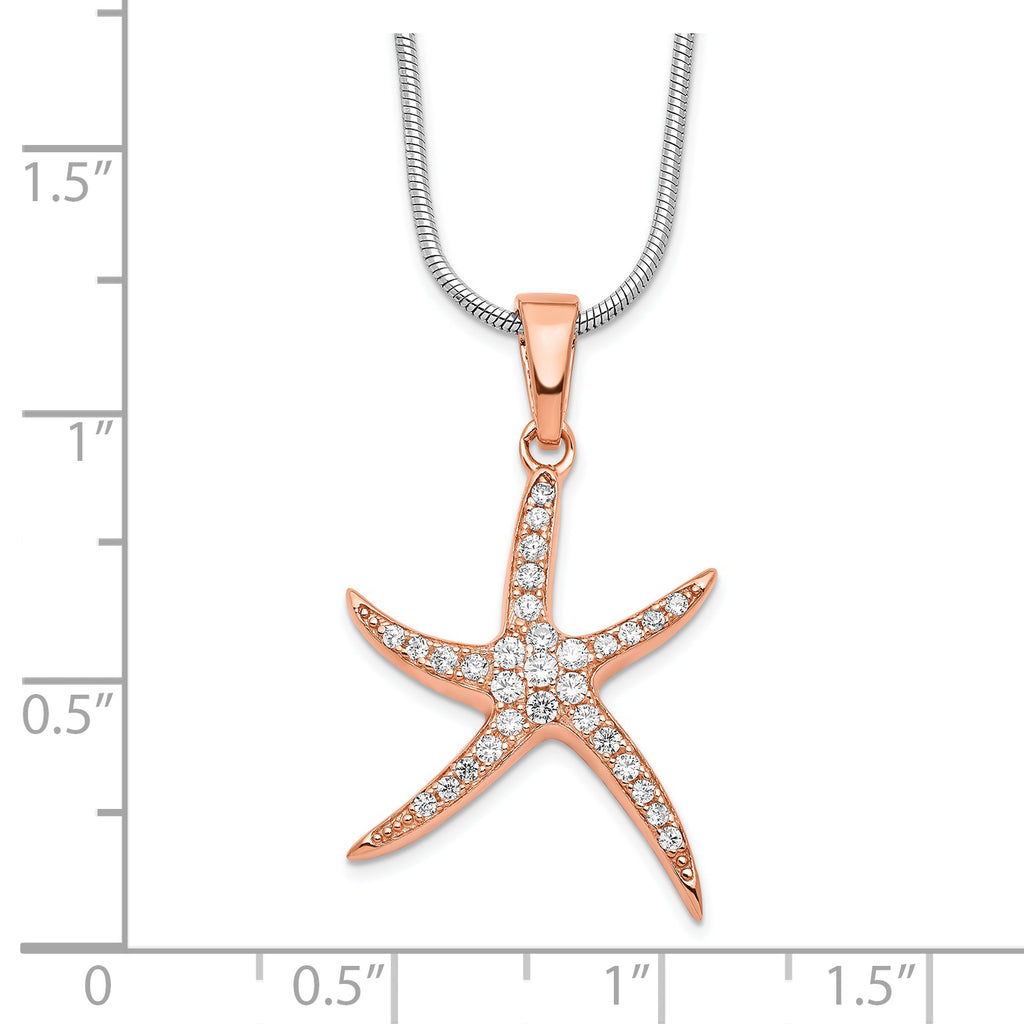 Rose Gold-Plated Sterling Silver CZ Starfish Necklace with Elegant Charm